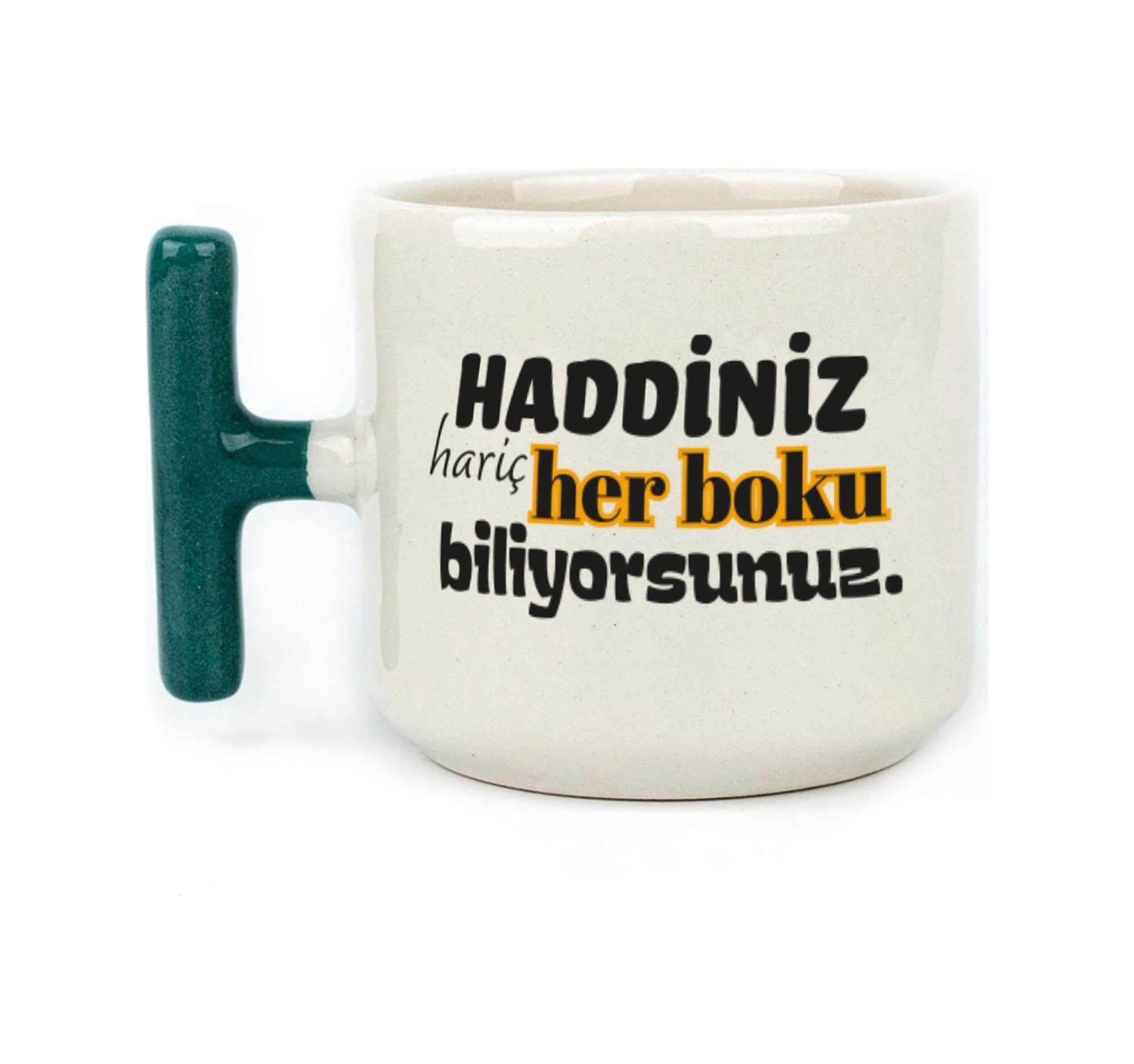 Haddiniz Hariç Her Boku Biliyorsunuz Baskılı Yeşil Kulplu T Kupa