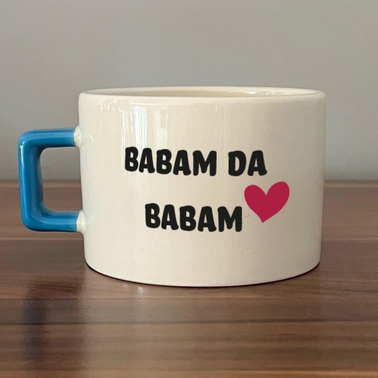 Babam Da Babam Baskılı Mavi Kulplu Kare Espresso Fincanı