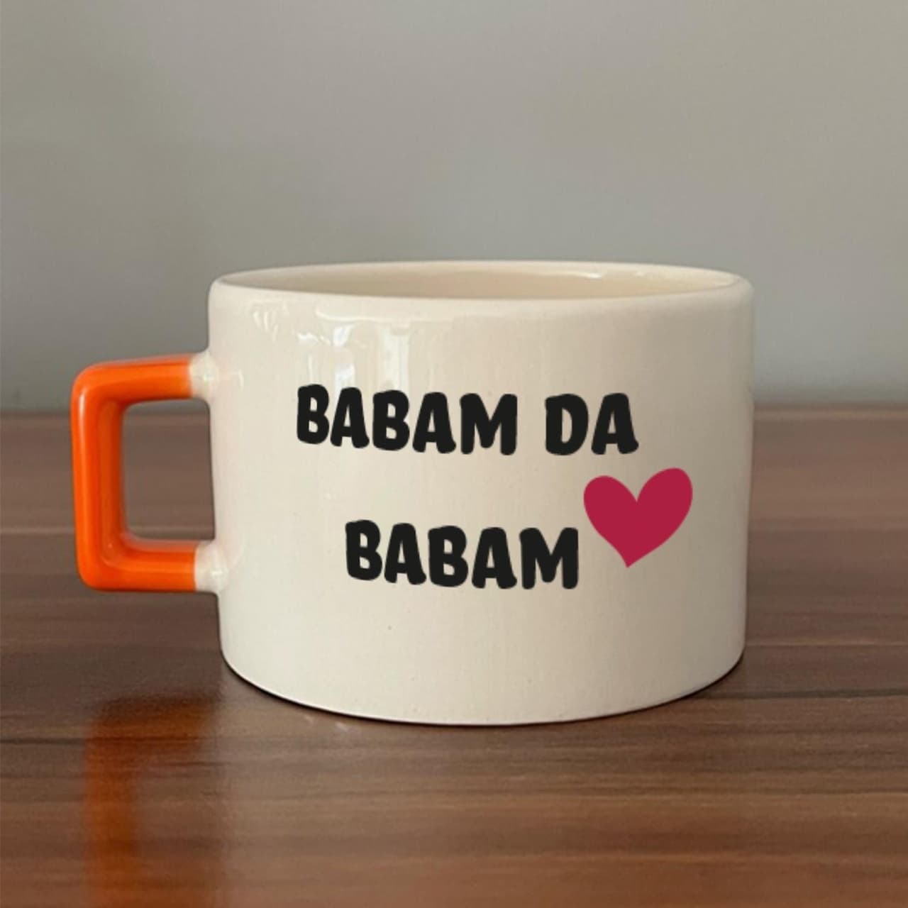 Babam Da Babam Baskılı Turuncu Kulplu Kare Espresso Fincanı