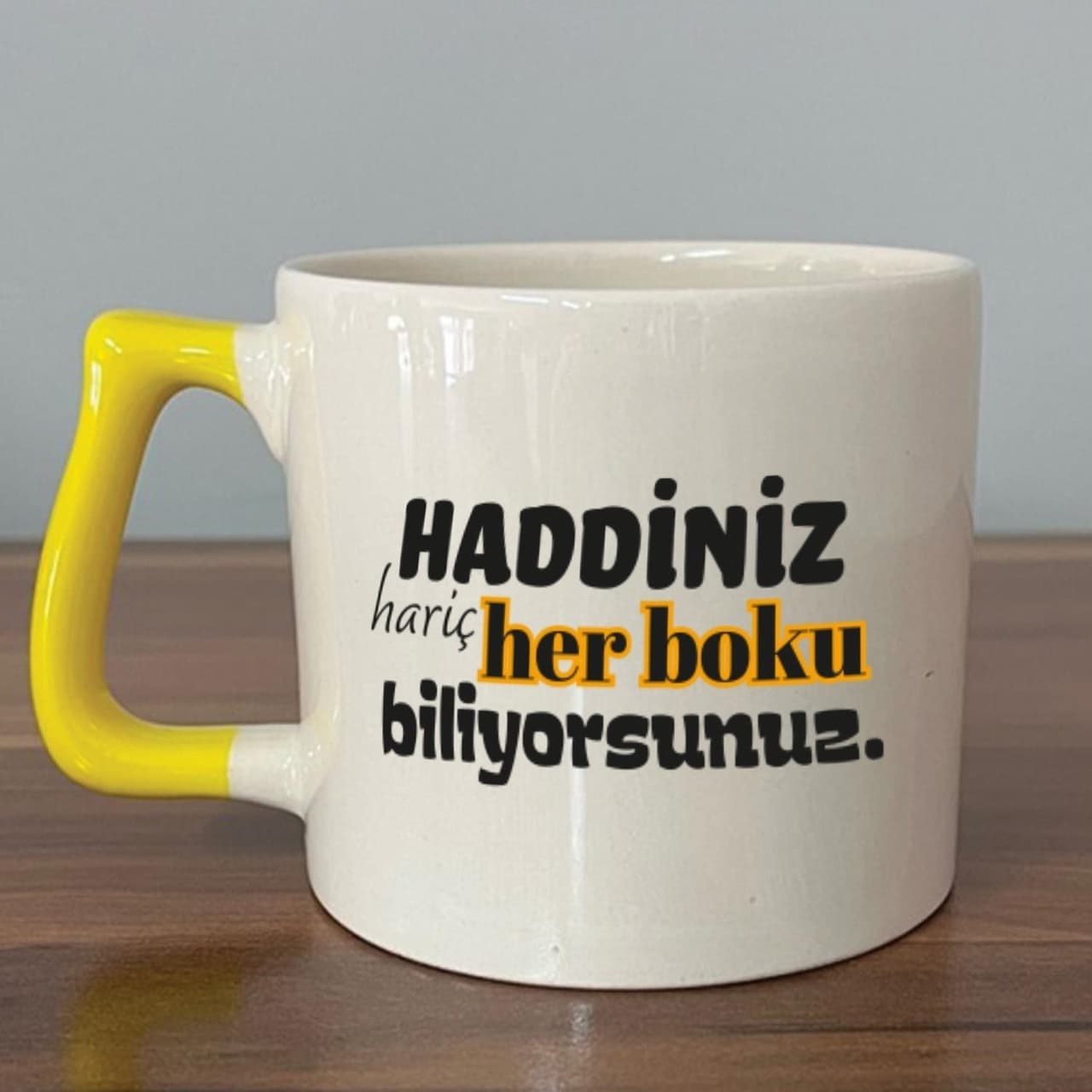 Haddiniz Hariç Her Boku Biliyorsunuz Baskılı Sarı Kulplu Prime Kupa