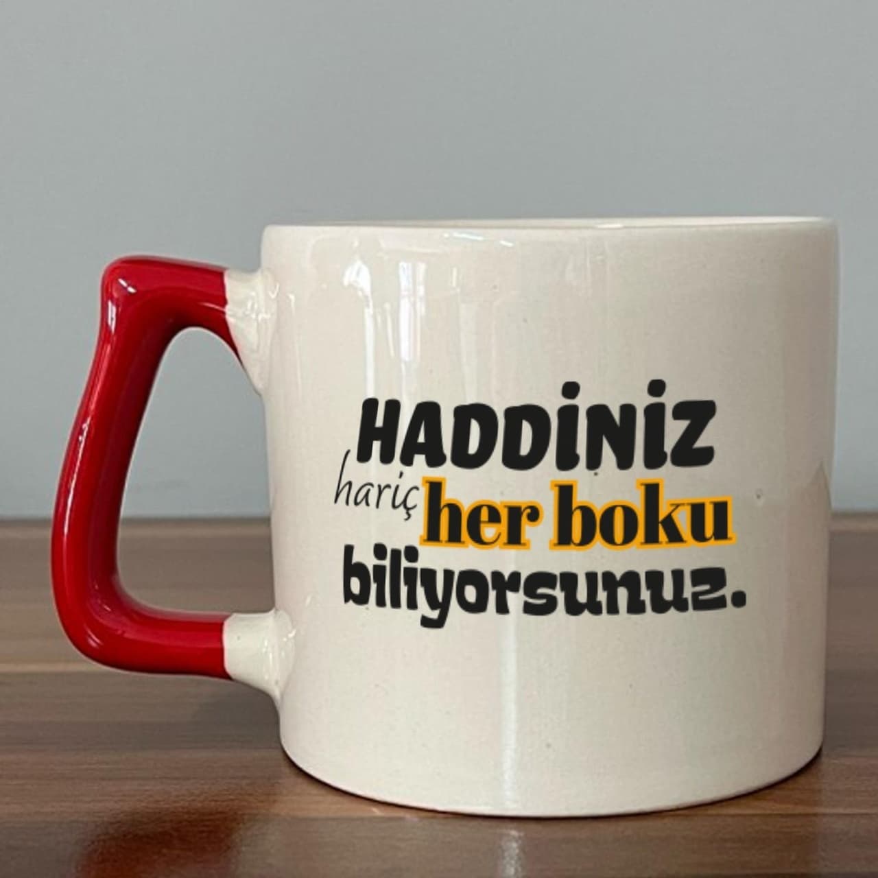 Haddiniz Hariç Her Boku Biliyorsunuz Baskılı Kırmızı Kulplu Prime Kupa