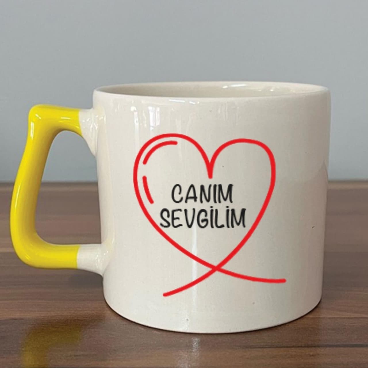 Canım Sevgilim Baskılı Sarı Kulplu Prime Kupa