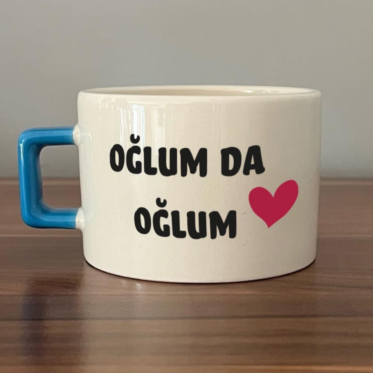 Oğlum Da Oğlum Baskılı Mavi Kulplu Kare Espresso Fincanı