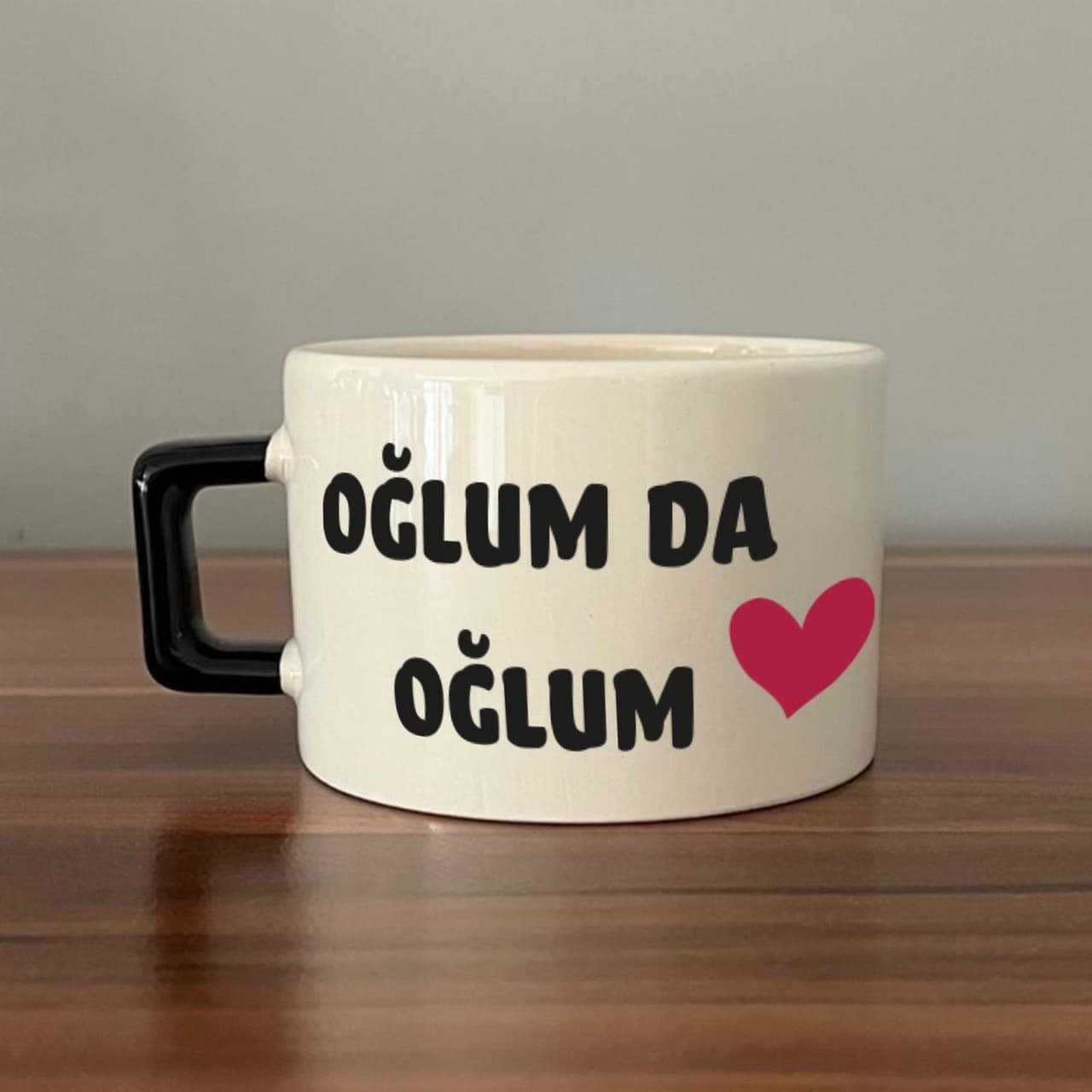 Oğlum Da Oğlum Baskılı Siyah Kulplu Kare Espresso Fincanı