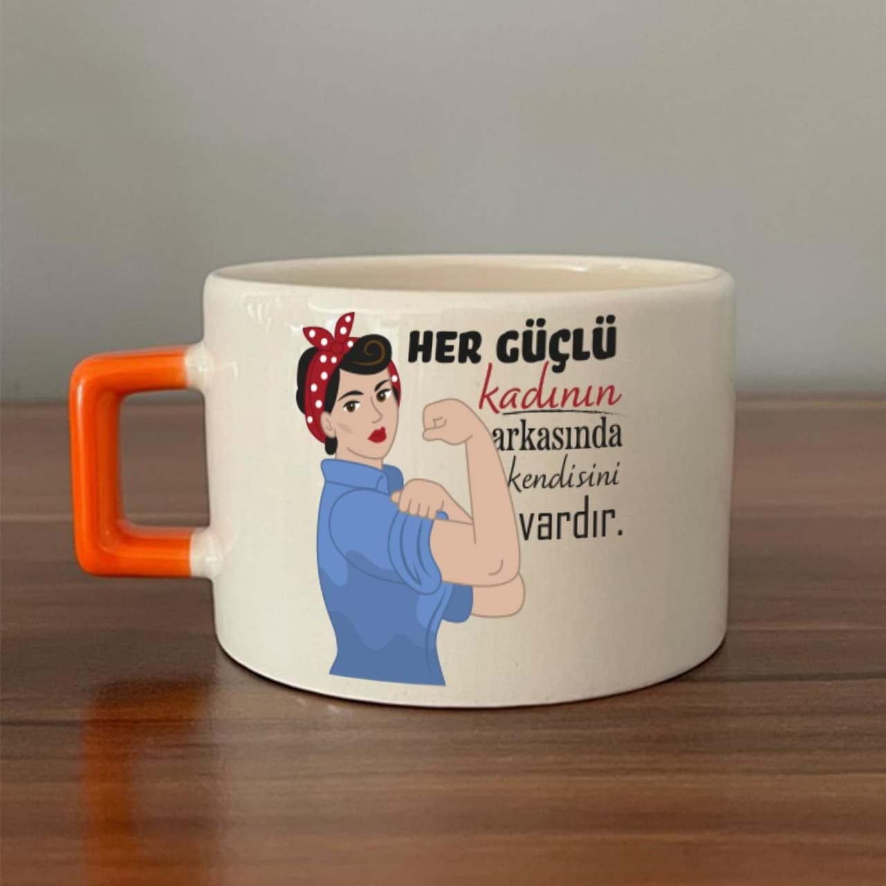 Her Güçlü Kadının Arkasında Kendisi Vardır Baskılı Kadınlar Günü Turuncu Kare Espresso Fincanı