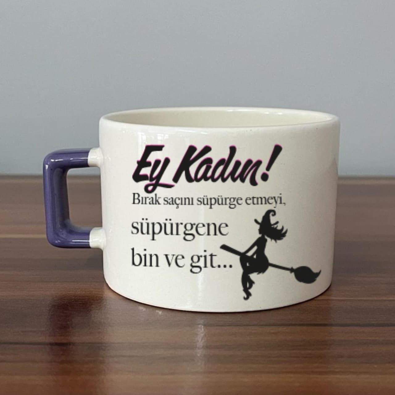 Ey Kadın Baskılı Kadınlar Günü Mor Kulplu Kare Espresso Fincanı