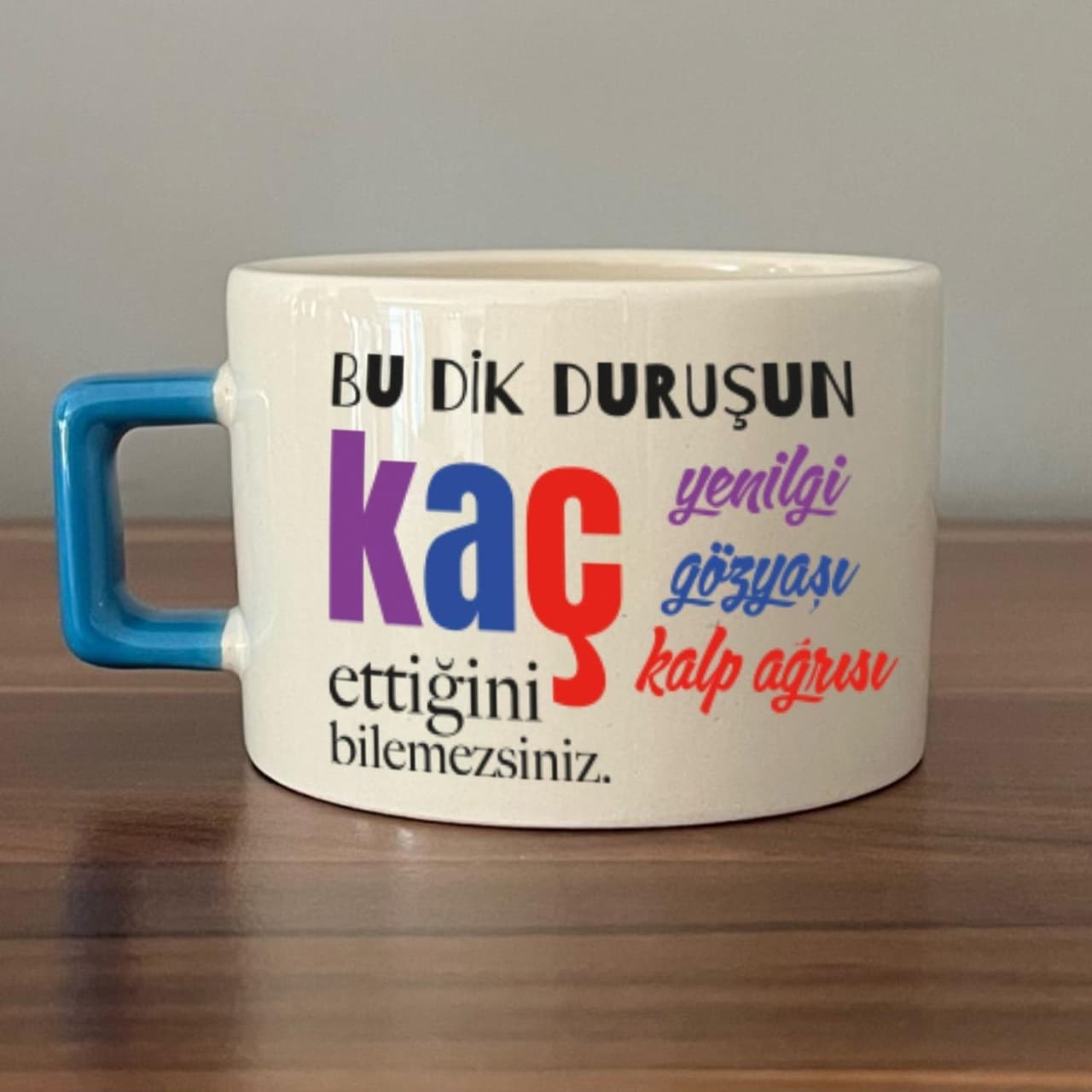 Bu Dik Duruşun Baskılı Kadınlar Günü Mavi Kulplu Kare Espresso Fincanı