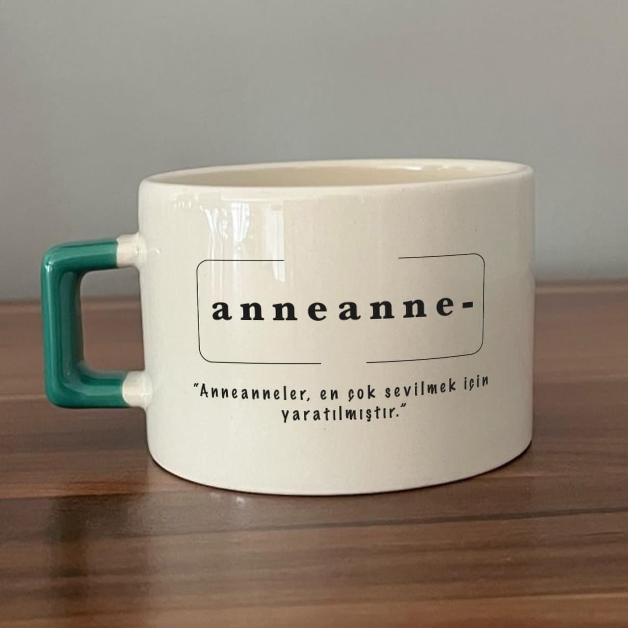 Anneanne Baskılı Yeşil Kulplu Kare Espresso Fincanı