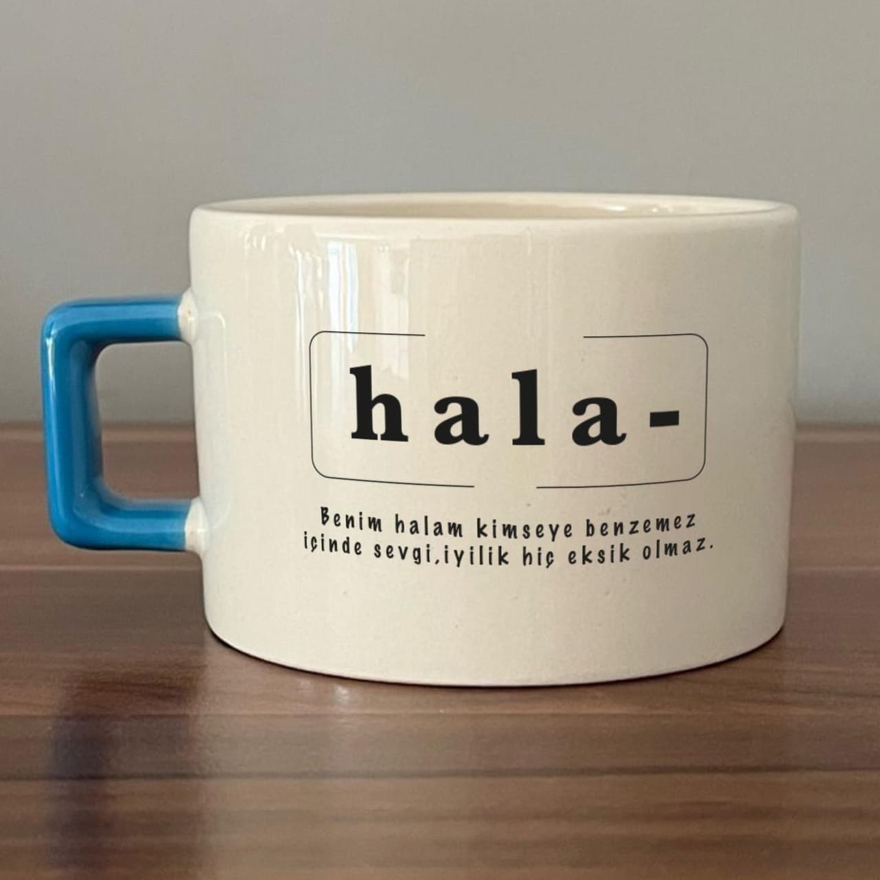 Hala Baskılı Mavi Kulplu Kare Espresso Fincanı