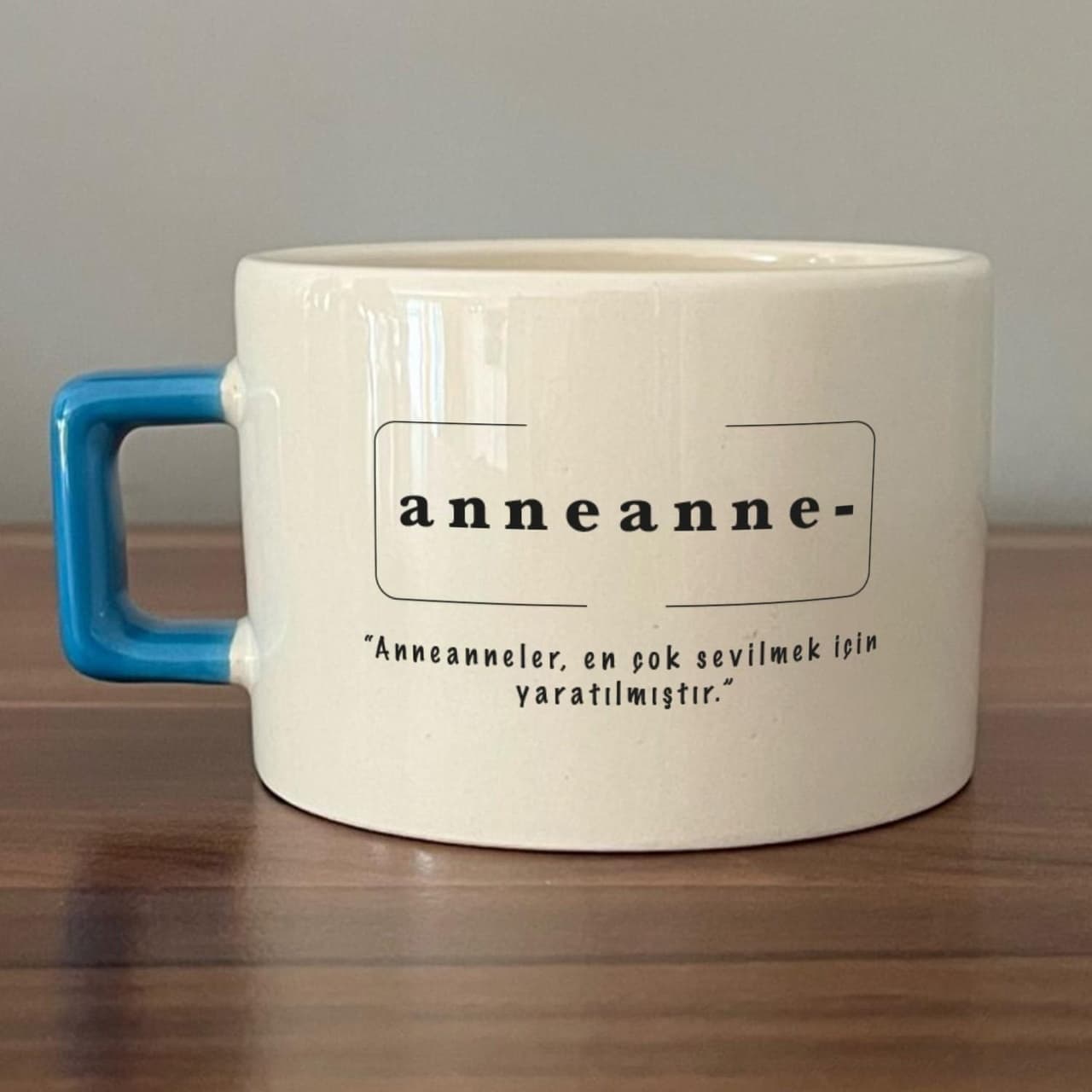 Anneanne Baskılı Mavi Kulplu Kare Espresso Fincanı