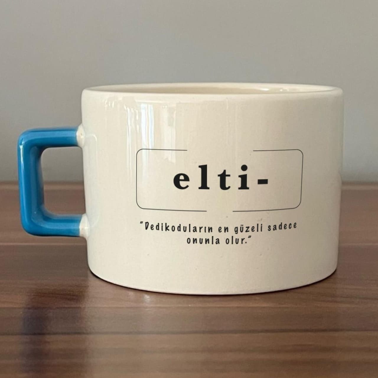 Elti Baskılı Mavi Kulplu Kare Espresso Fincanı