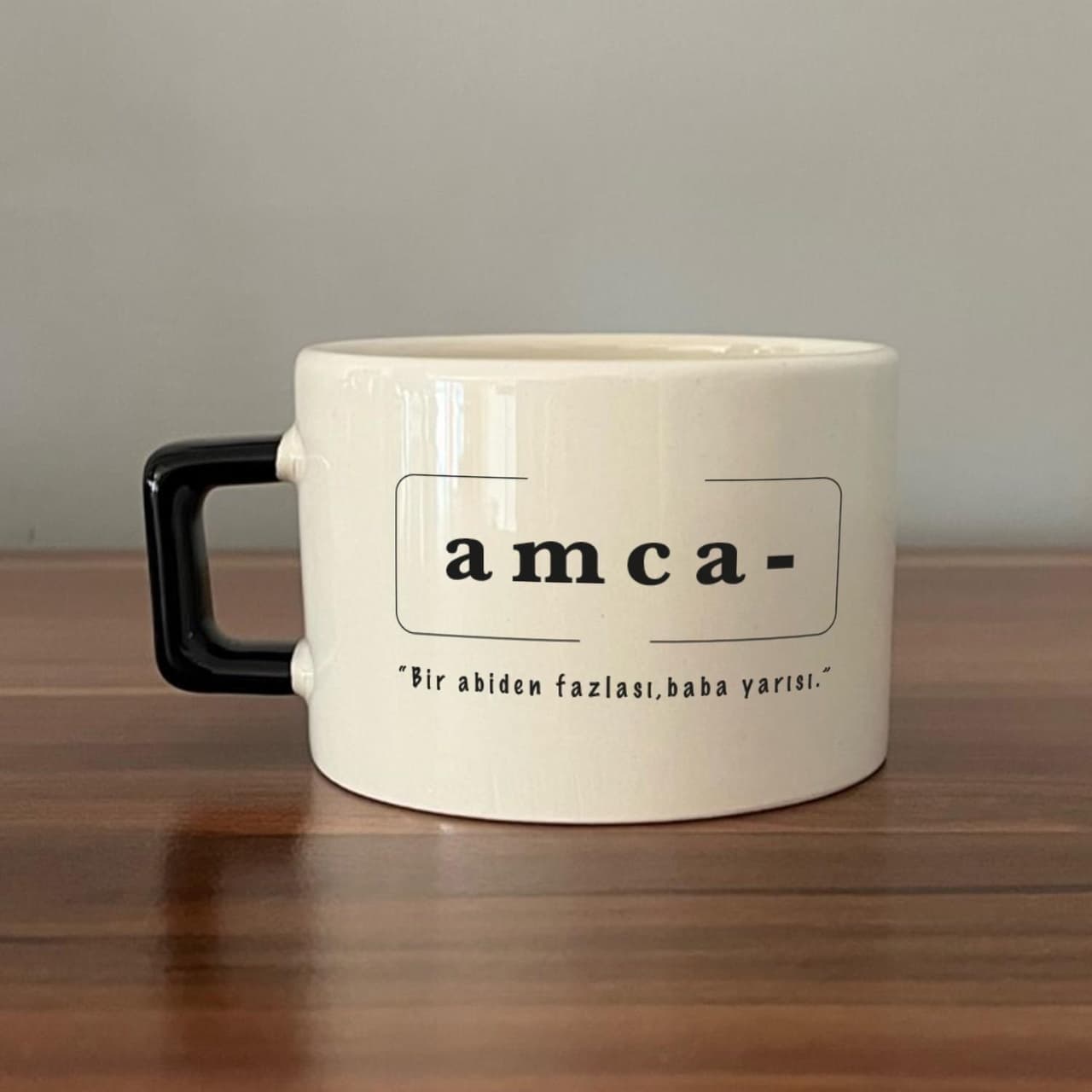 Amca Baskılı Siyah Kulplu Kare Espresso Fincanı