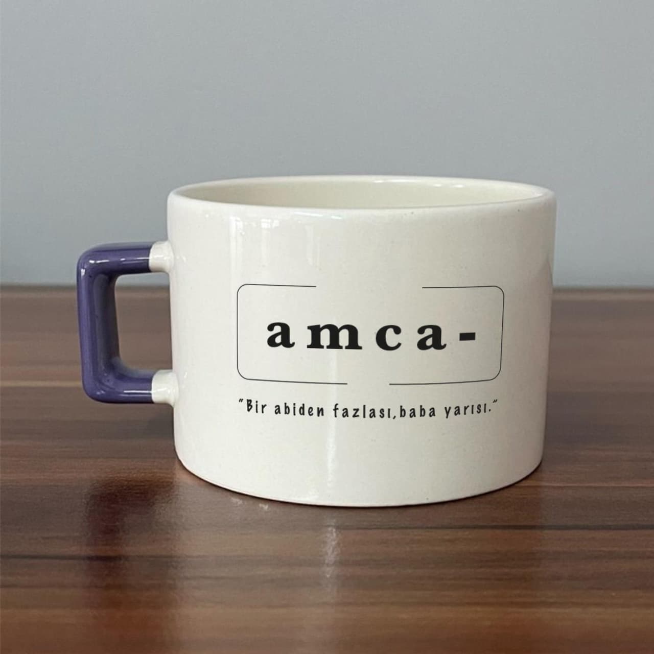 Amca Baskılı Mor Kulplu Kare Espresso Fincanı