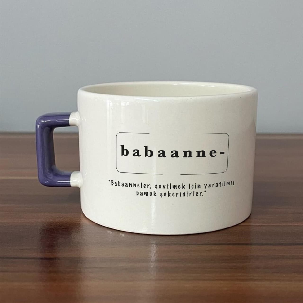 Babaanne Baskılı Mor Kulplu Kare Espresso Fincanı