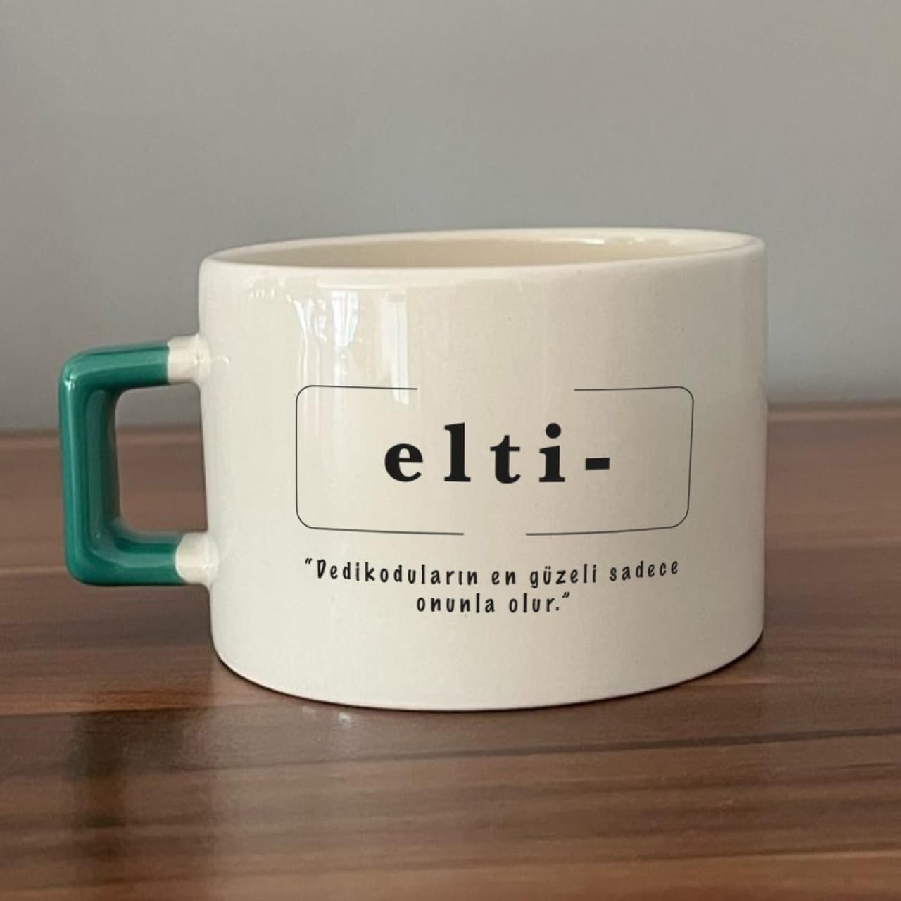 Elti Baskılı Yeşil Kulplu Kare Espresso Fincanı