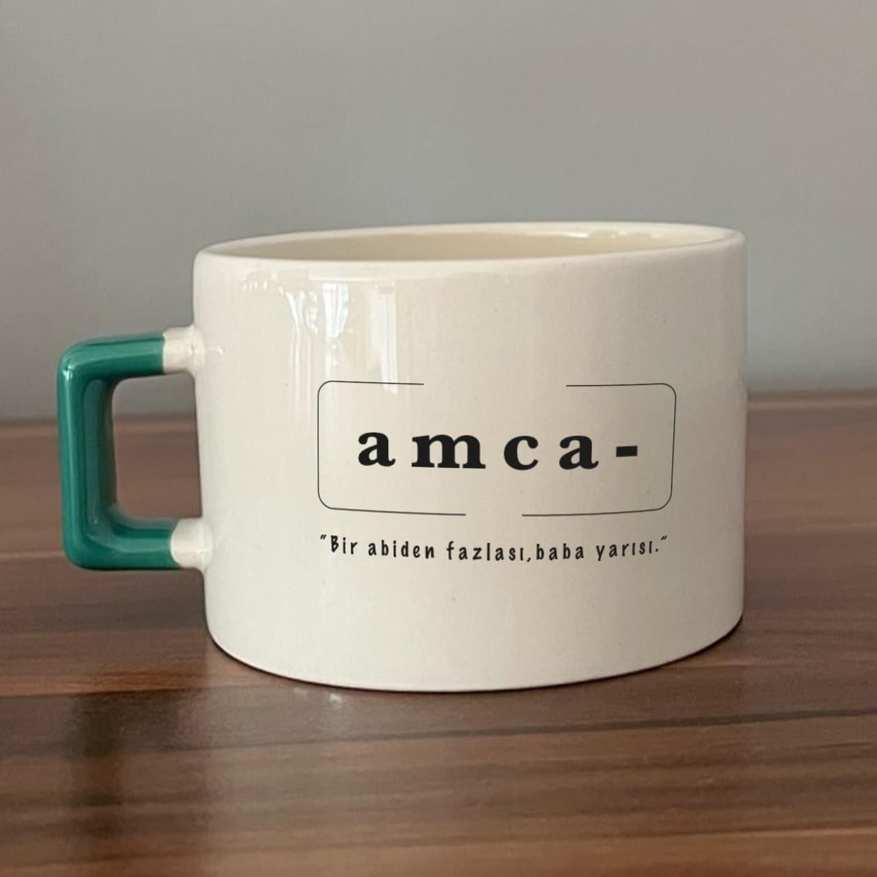 Amca Baskılı Yeşil Kulplu Kare Espresso Fincanı