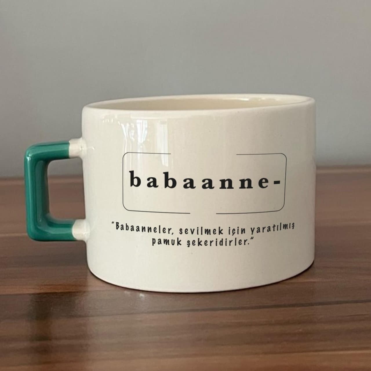 Babaanne Baskılı Yeşil Kulplu Kare Espresso Fincanı