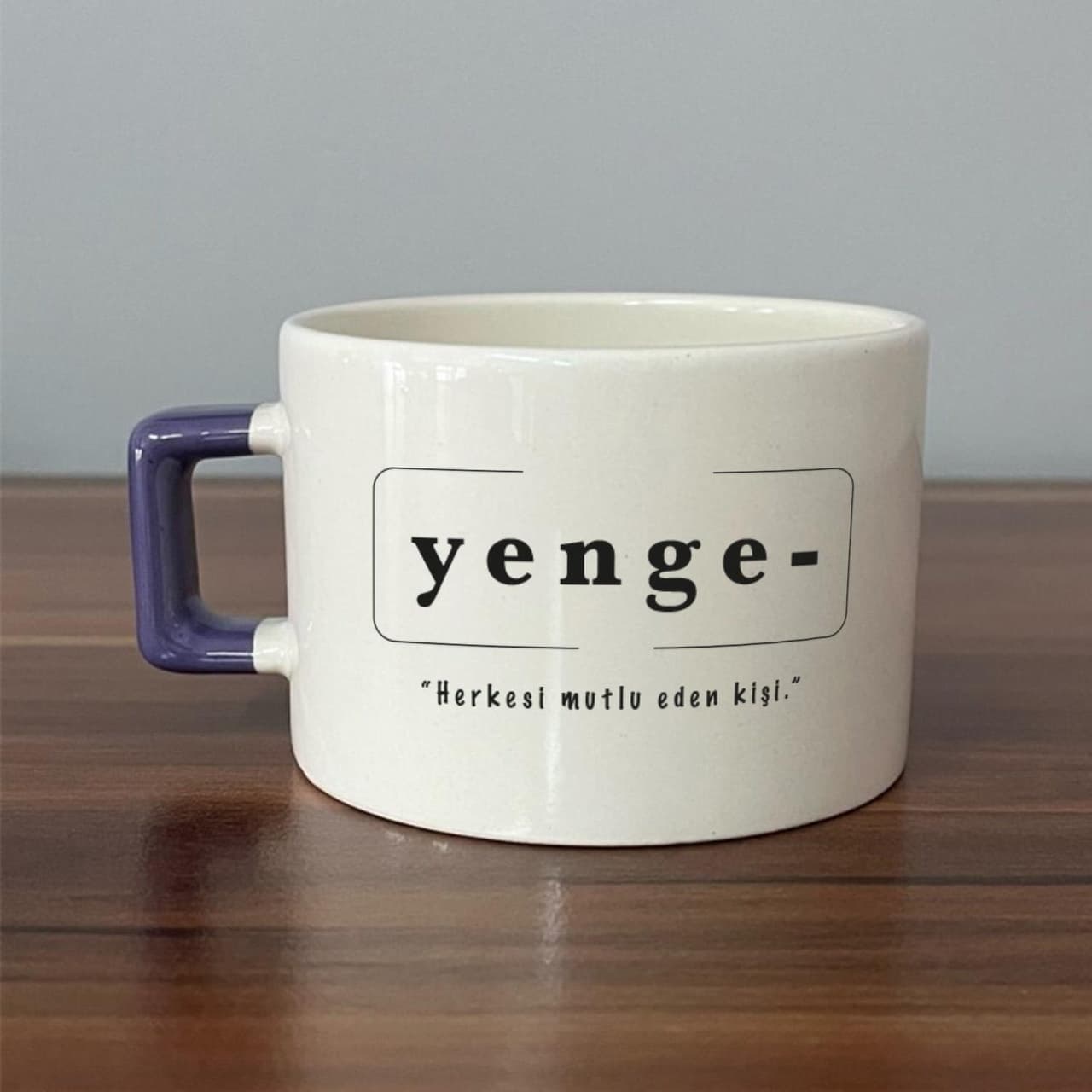 Yenge Baskılı Mor Kulplu Kare Espresso Fincanı