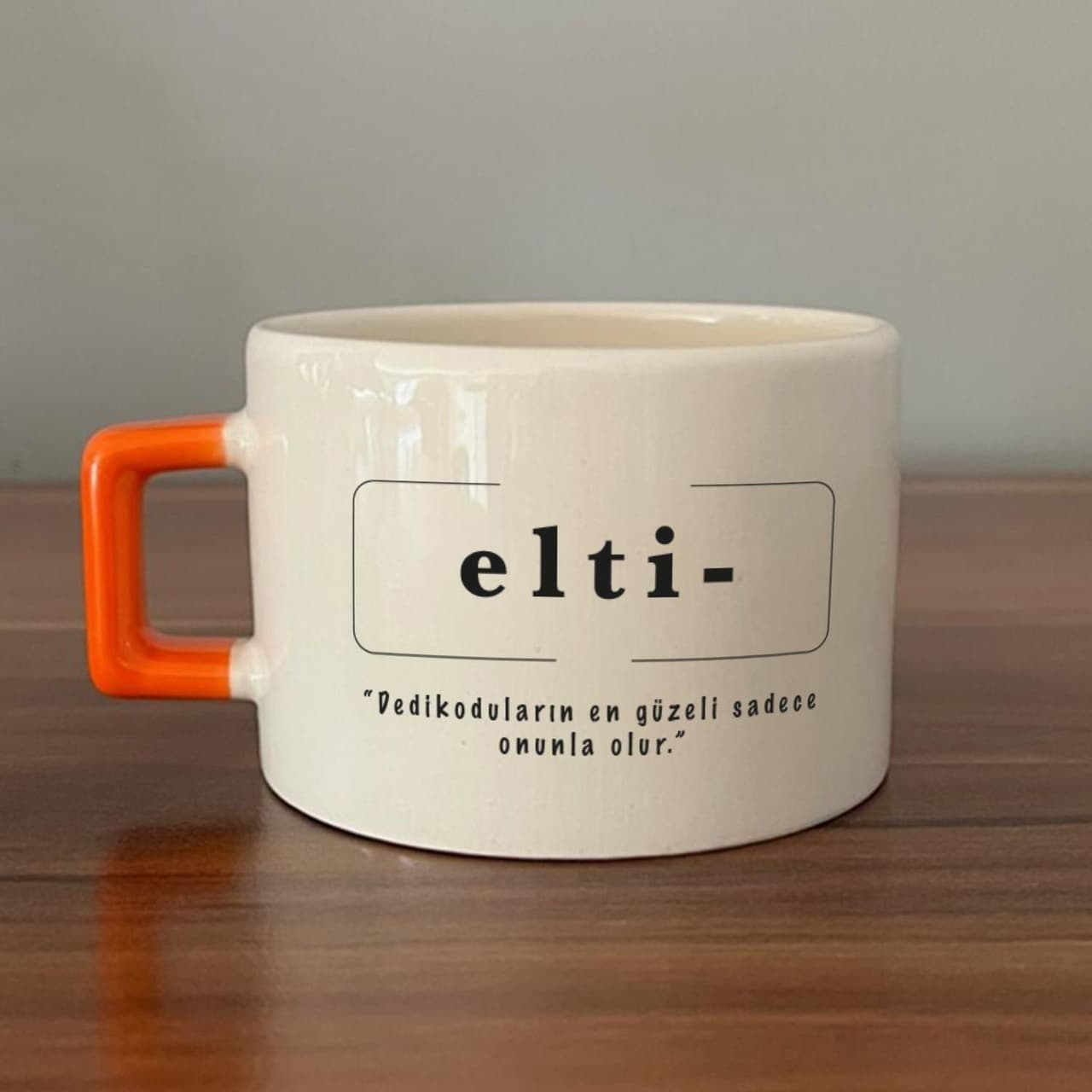 Elti Baskılı Turuncu Kulplu Kare Espresso Fincanı