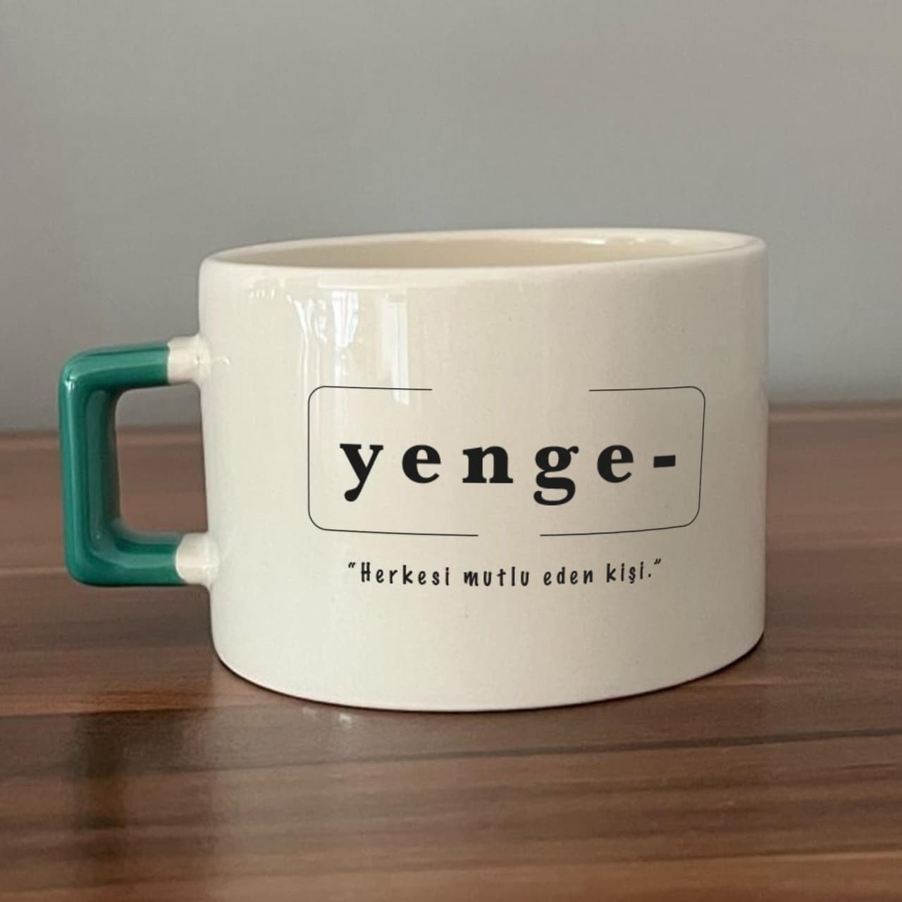 Yenge Baskılı Yeşil Kulplu Kare Espresso Fincanı