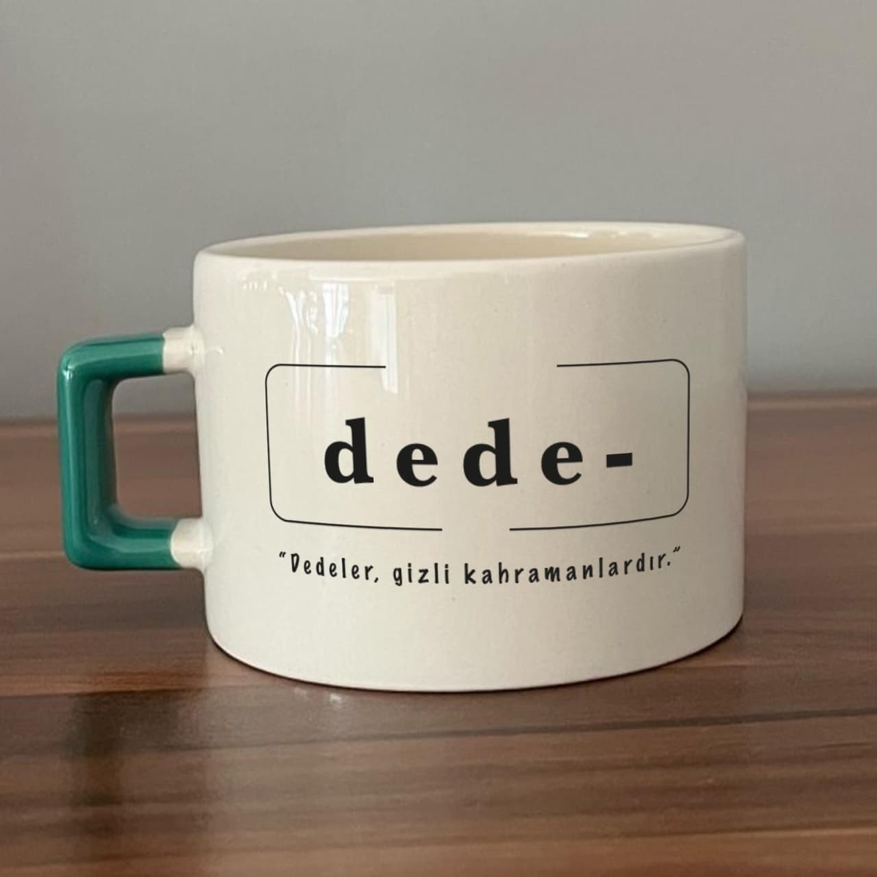 Dede Baskılı Yeşil Kulplu Kare Espresso Fincanı