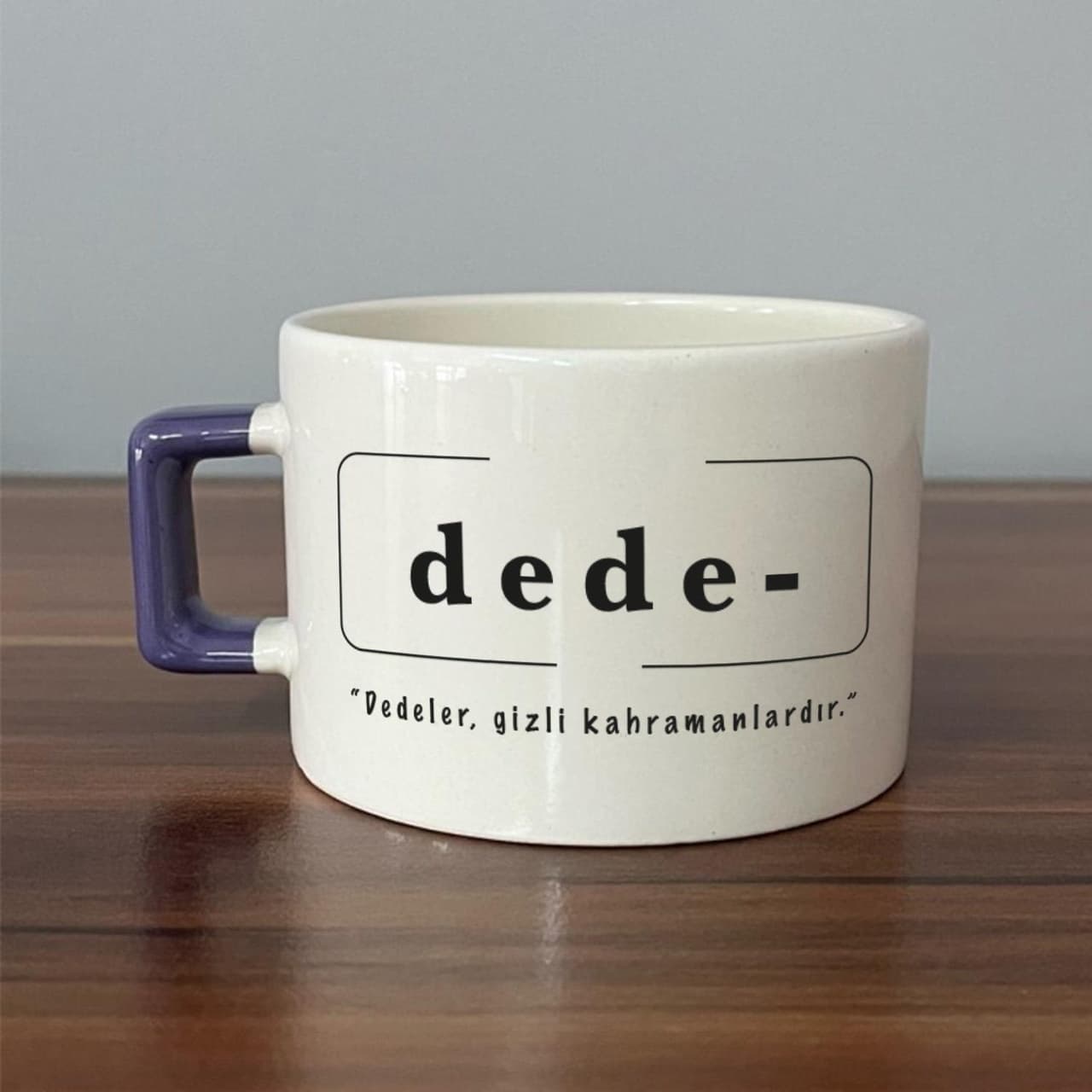 Dede Baskılı Mor Kulplu Kare Espresso Fincanı