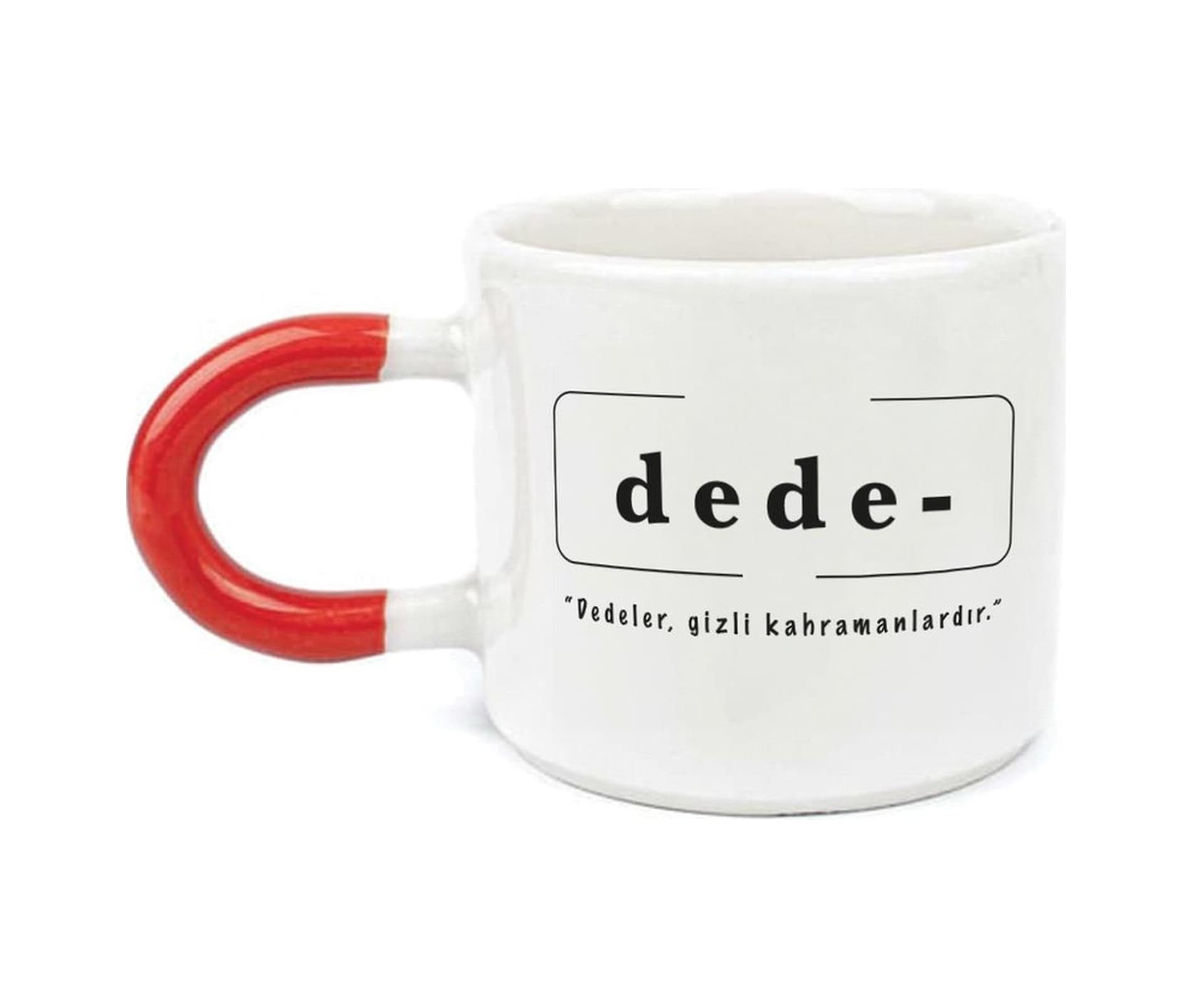Dede Baskılı Kırmızı Kulplu U Kupa