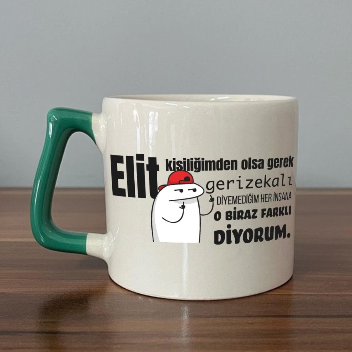 Elit Kişiliğimden Olsa Gerek Baskılı Yeşil Kulplu Prime Kupa