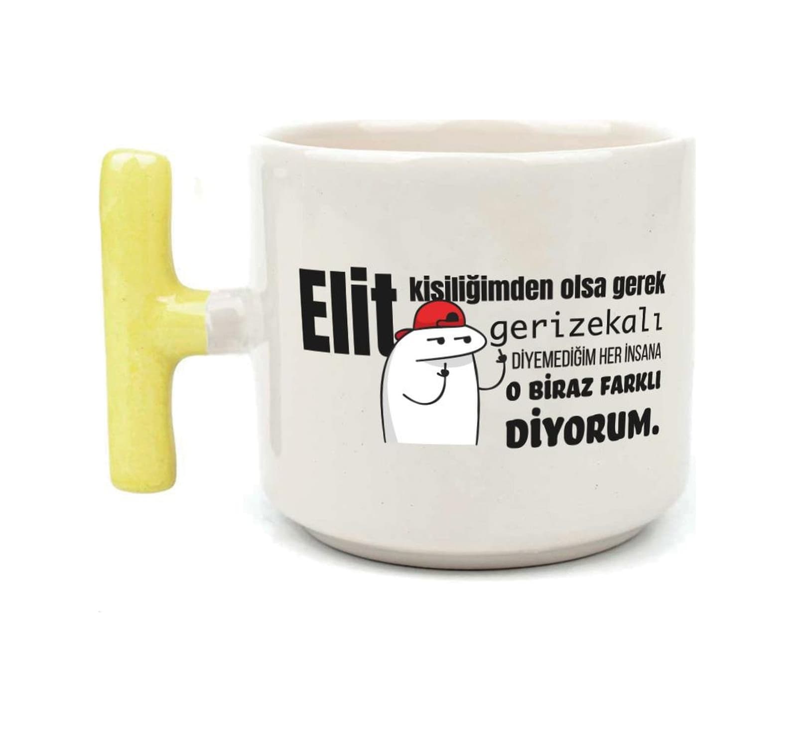Elit Kişiliğimden Olsa Gerek Baskılı Sarı Kulplu T Kupa
