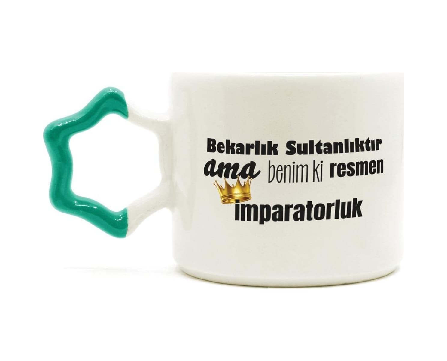 Mor Mürekkep Bekarlık Sultanlıktır Ama Baskılı Yeşil Kulplu Yıldız Kupa