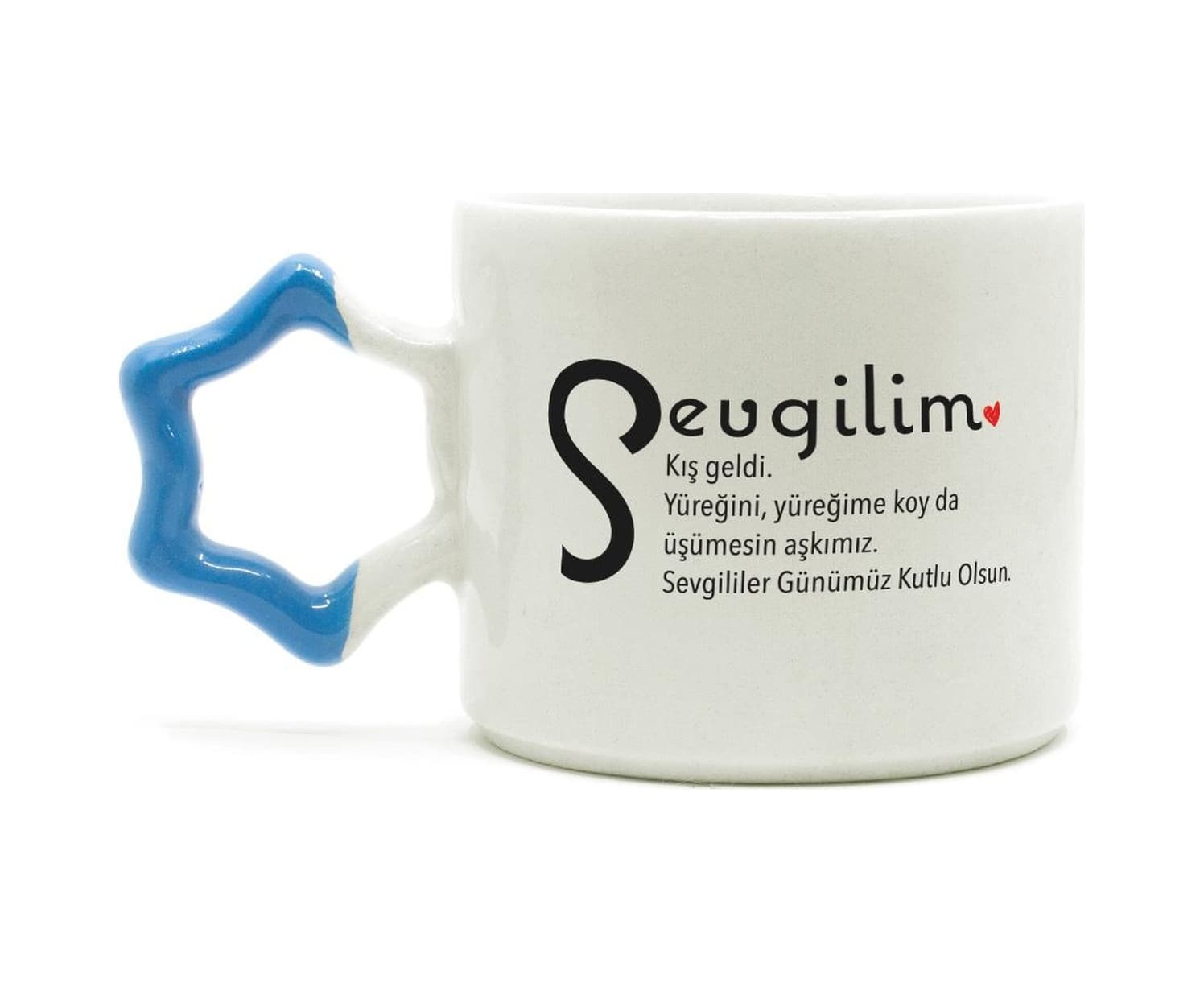Sevgilim Baskılı Mavi Kulplu Yıldız Kupa