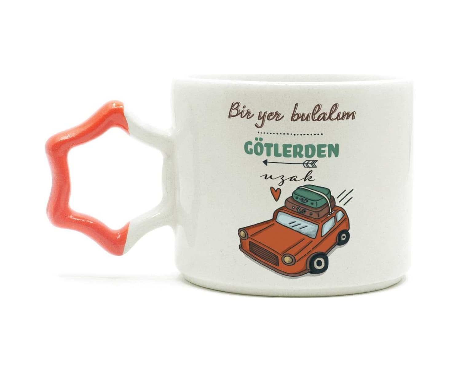 Bir Yer Bulalım Götlerden Uzak Baskılı Turuncu Kulplu Yıldız Kupa