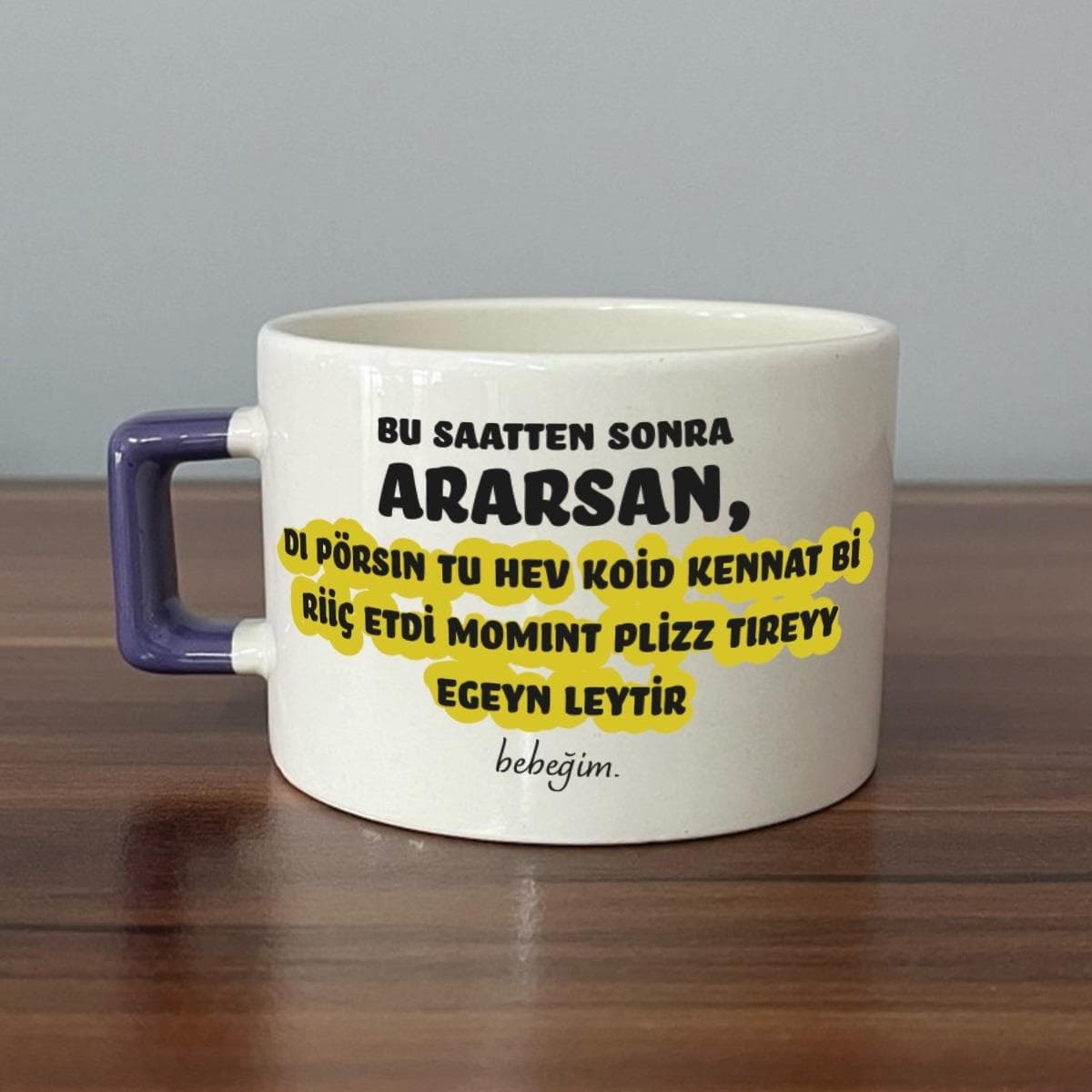 Bu Saatten Sonra Ararsan Baskılı Mor Kulplu Kare Espresso Fincanı