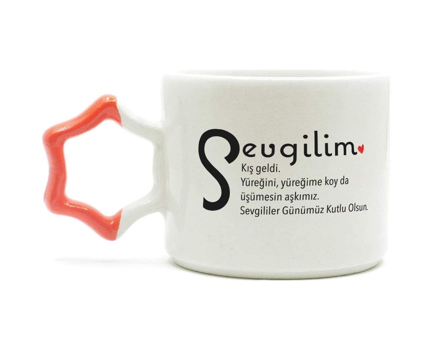Sevgilim Baskılı Turuncu Kulplu Yıldız Kupa
