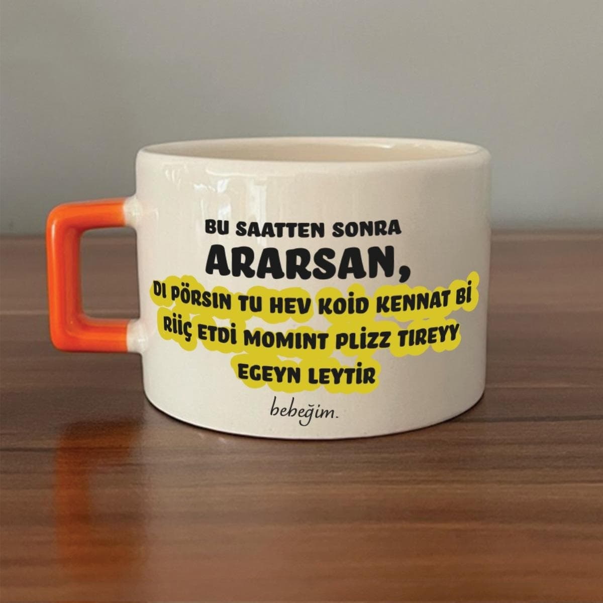 Bu Saatten Sonra Ararsan Baskılı Turuncu Kulplu Kare Espresso Fincanı