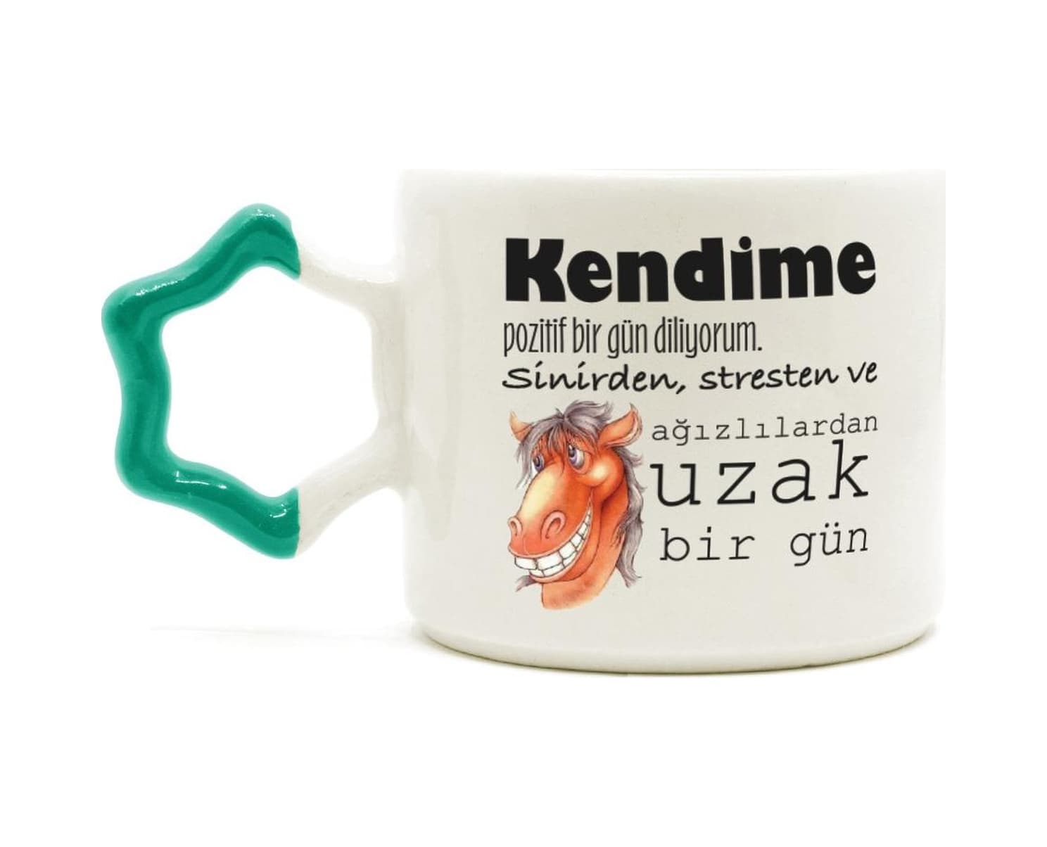 Kendime Pozitif Bir Gün Diliyorum Baskılı Yeşil Kulplu Yıldız Kupa