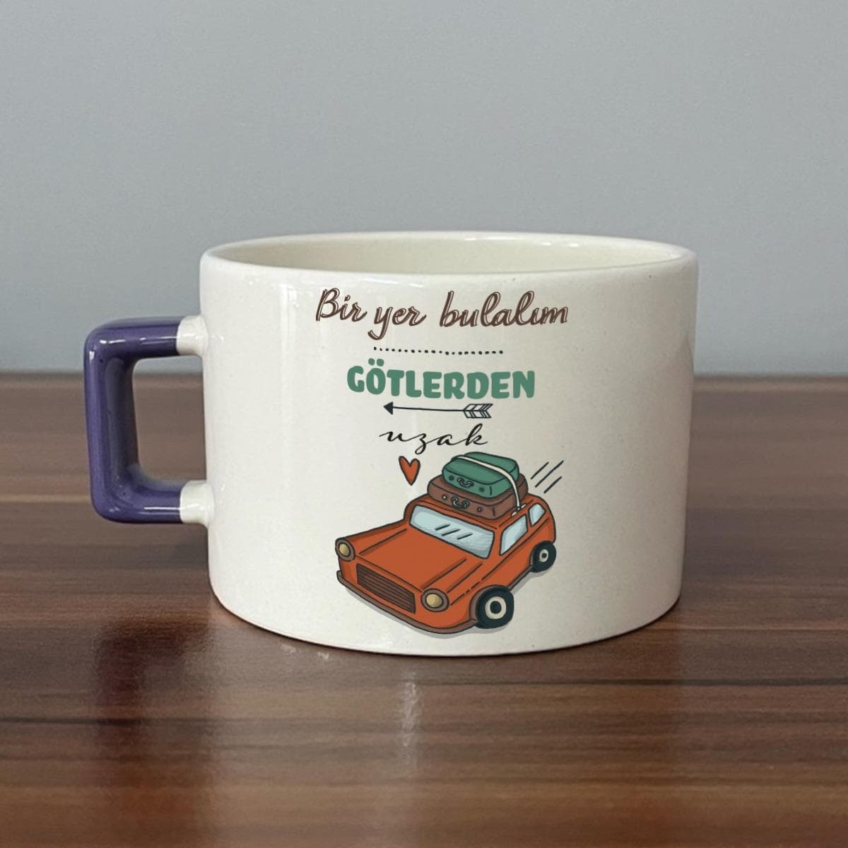 Bir Yer Bulalım Götlerden Uzak Baskılı Mor Kulplu Kare Espresso Fincanı