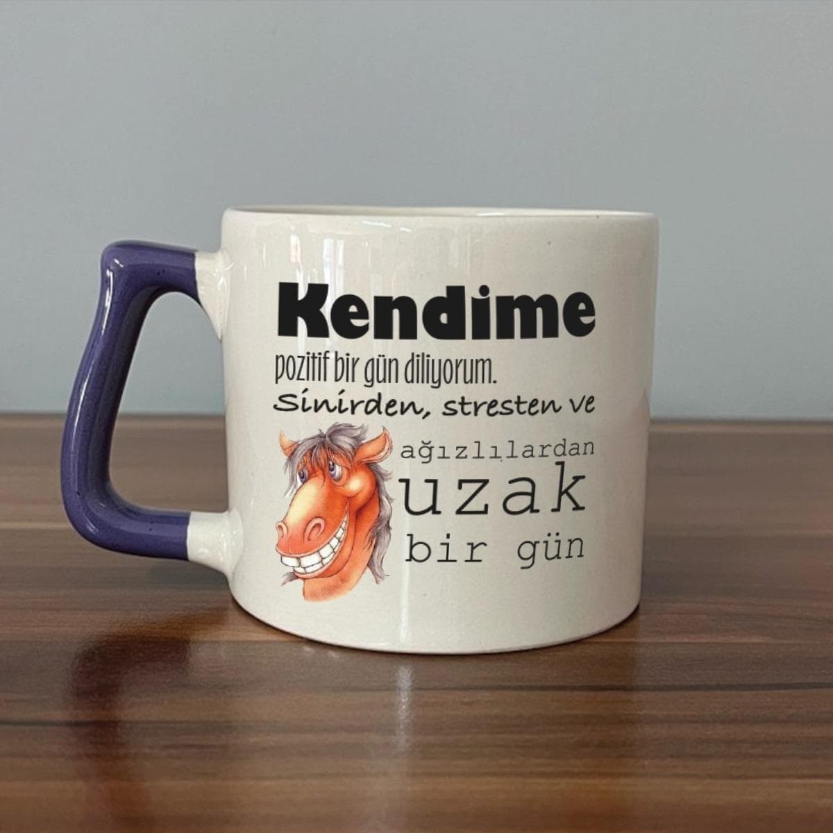 Kendime Pozitif Bir Gün Diliyorum Baskılı Mor Kulplu Prime Kupa