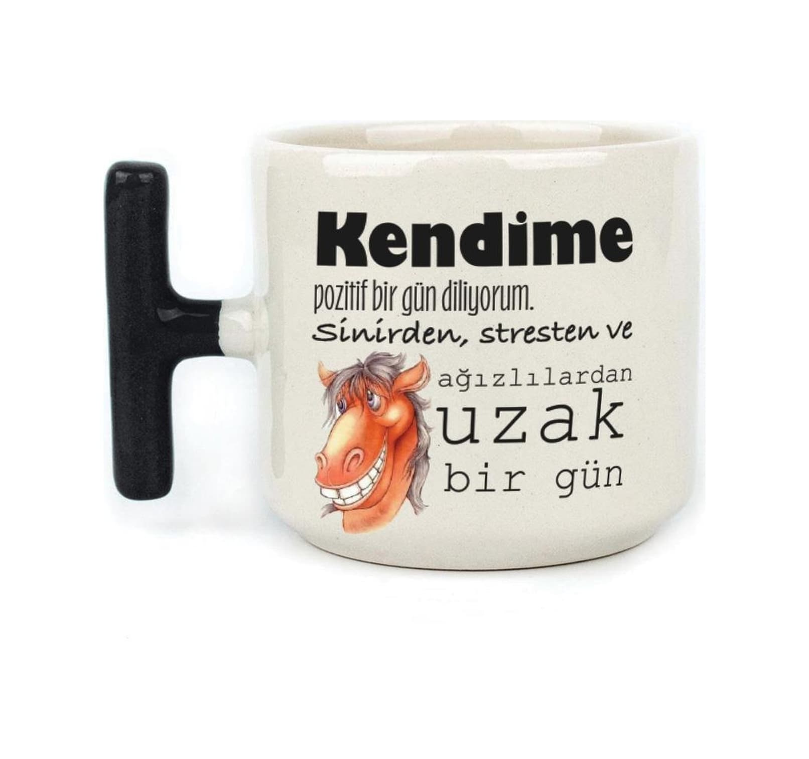 Kendime Pozitif Bir Gün Diliyorum Baskılı Siyah Kulplu T Kupa