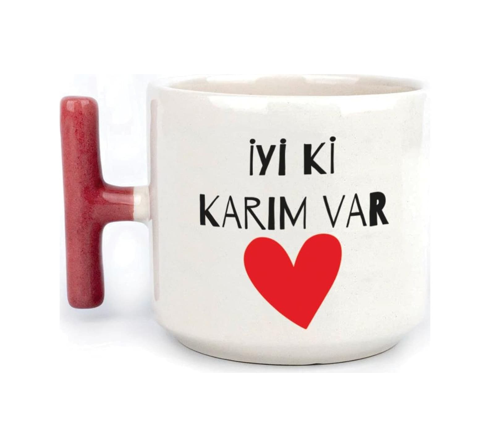 İyi Ki Karım Var Baskılı Kırmızı Kulplu T Sevgililer Günü Kupası