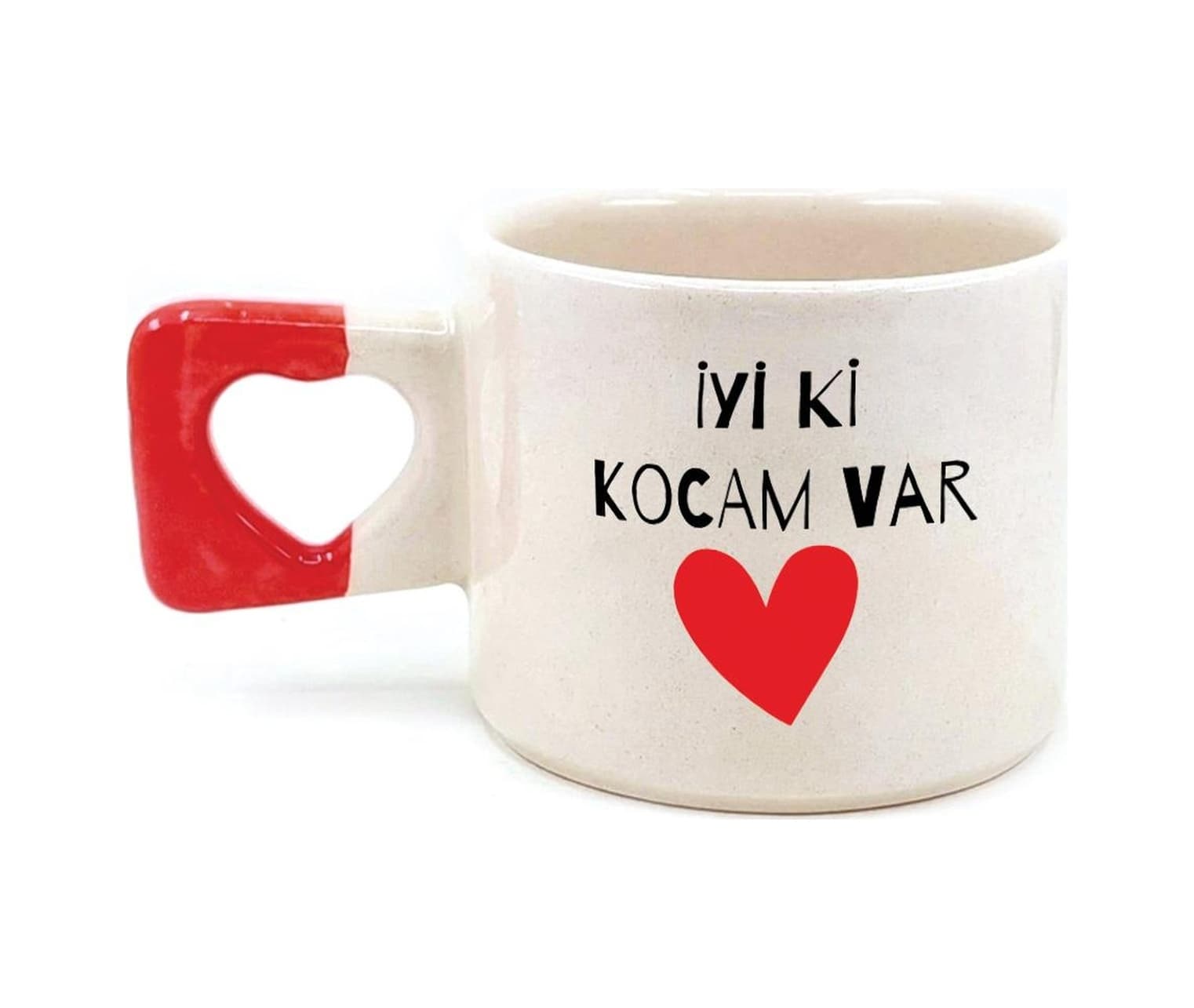 İyi Ki Kocam Var Baskılı Kırmızı Kulplu Kalp Sevgililer Günü Kupası