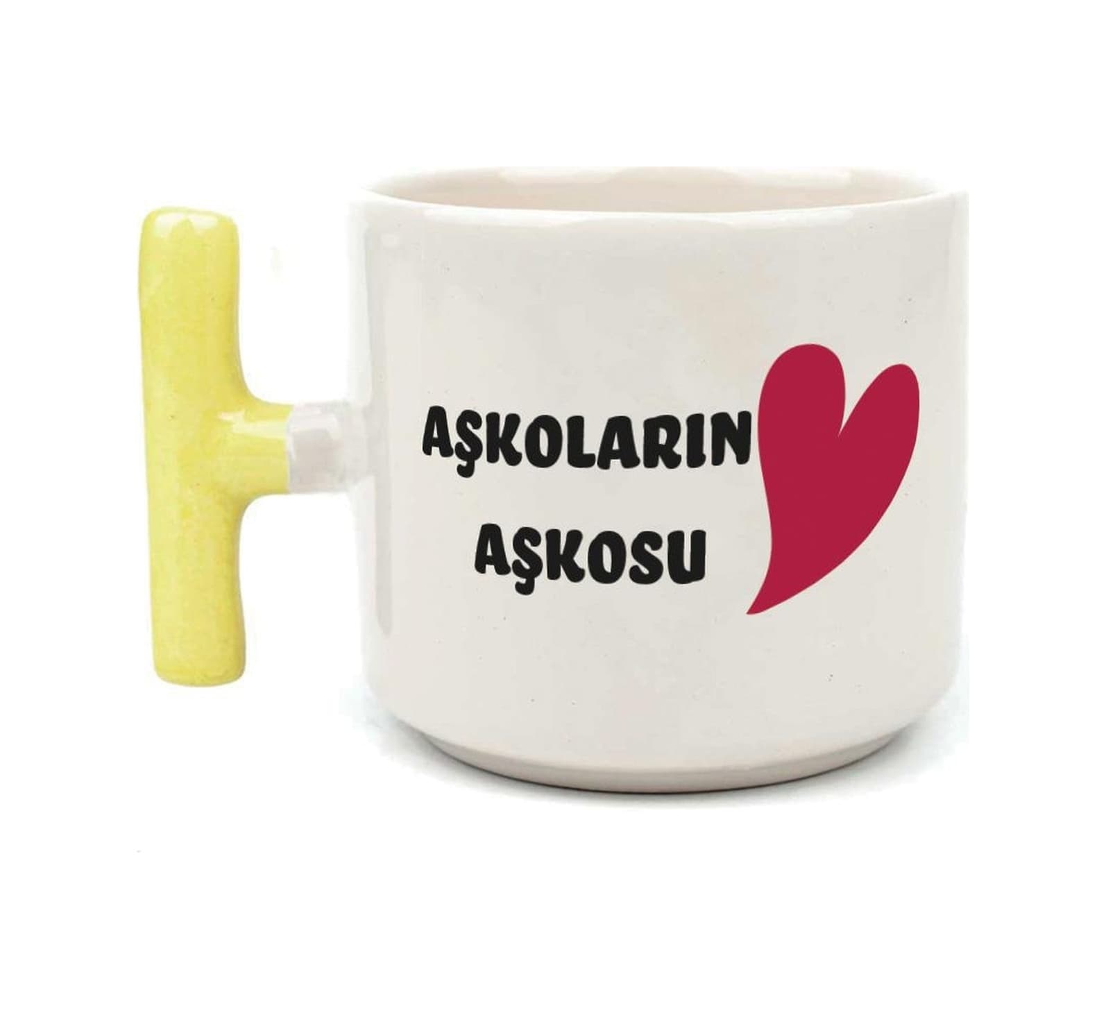 Mor Mürekkep Aşkoların Aşkosu Baskılı Sarı Kulplu T Sevgililer Günü Kupası