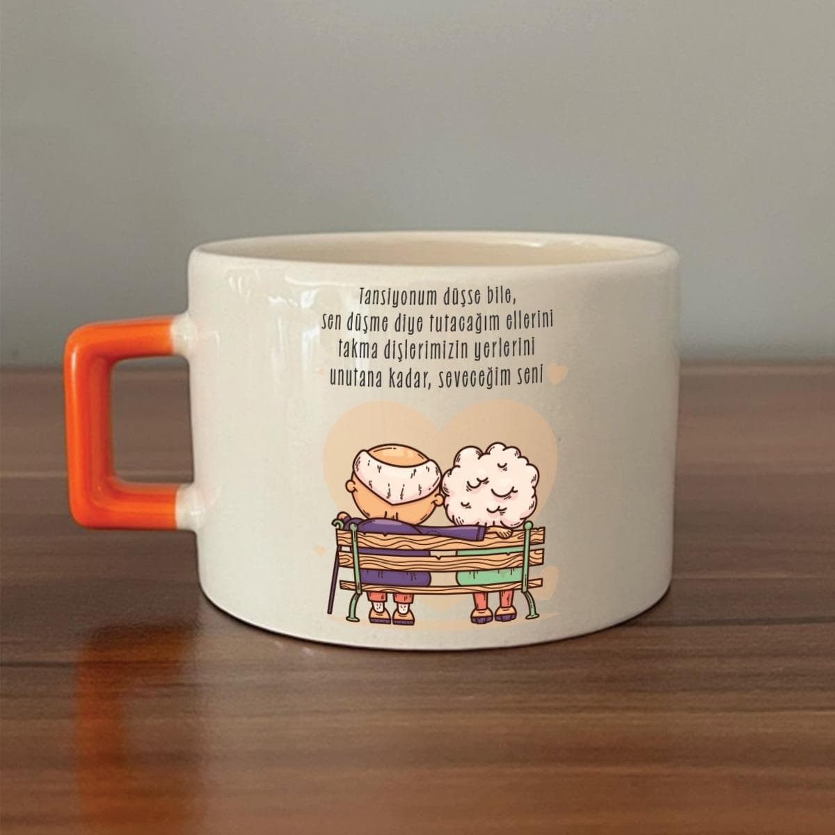Tansiyonum Düşse Bile Baskılı Turuncu Kulplu Kare Espresso Fincanı