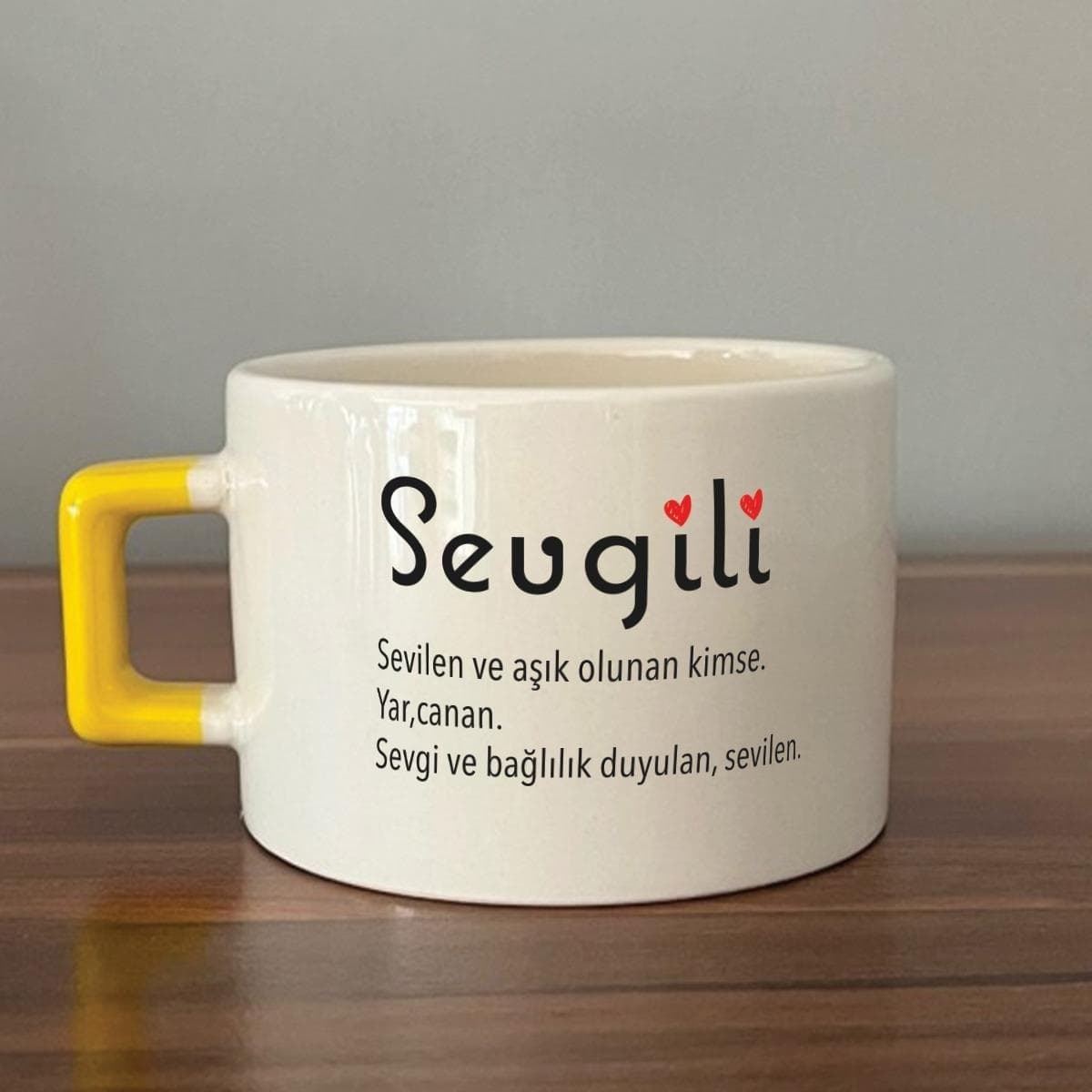Sevgili Baskılı Sarı Kulplu Kare Espresso Fincanı