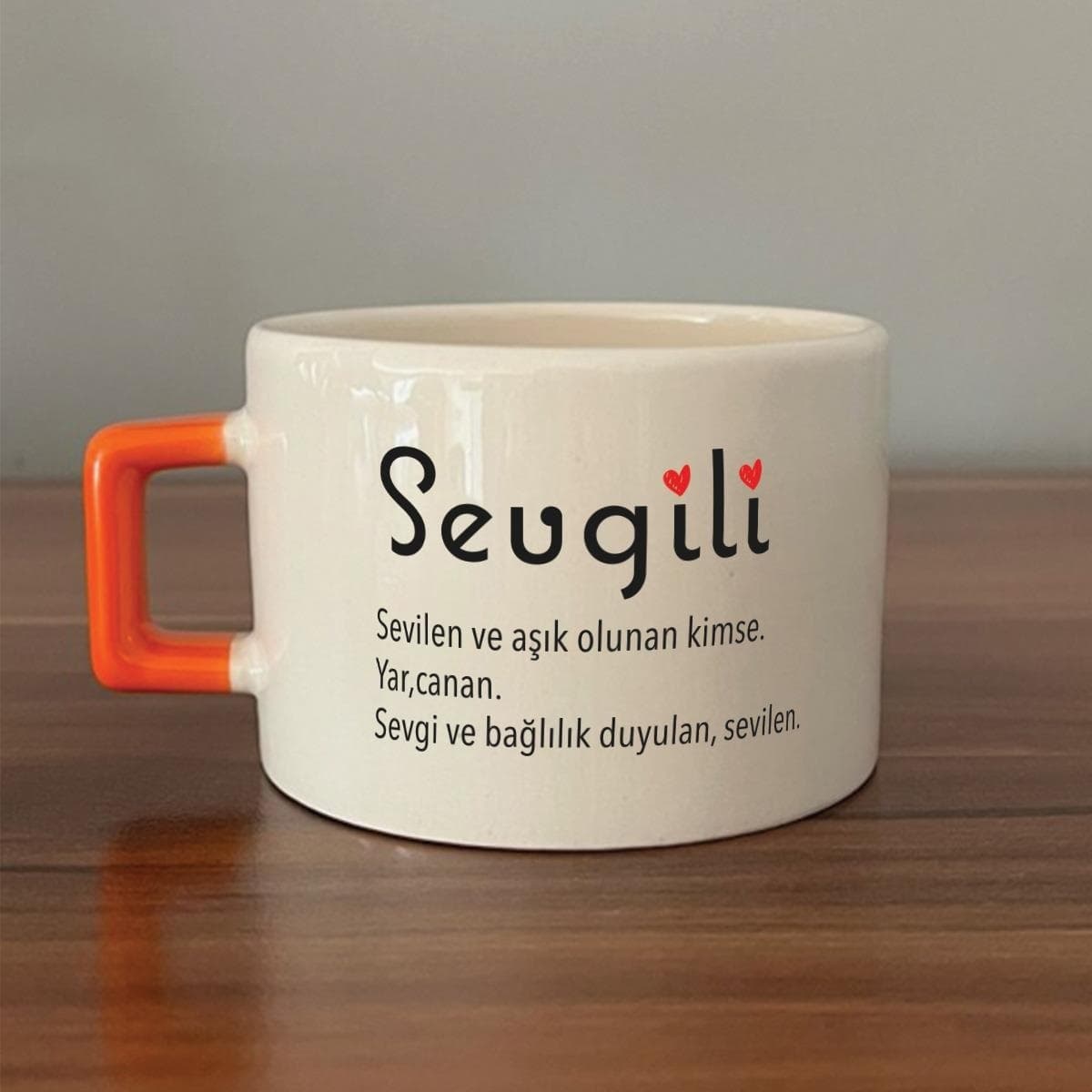 Sevgili Baskılı Turuncu Kulplu Kare Espresso Fincanı