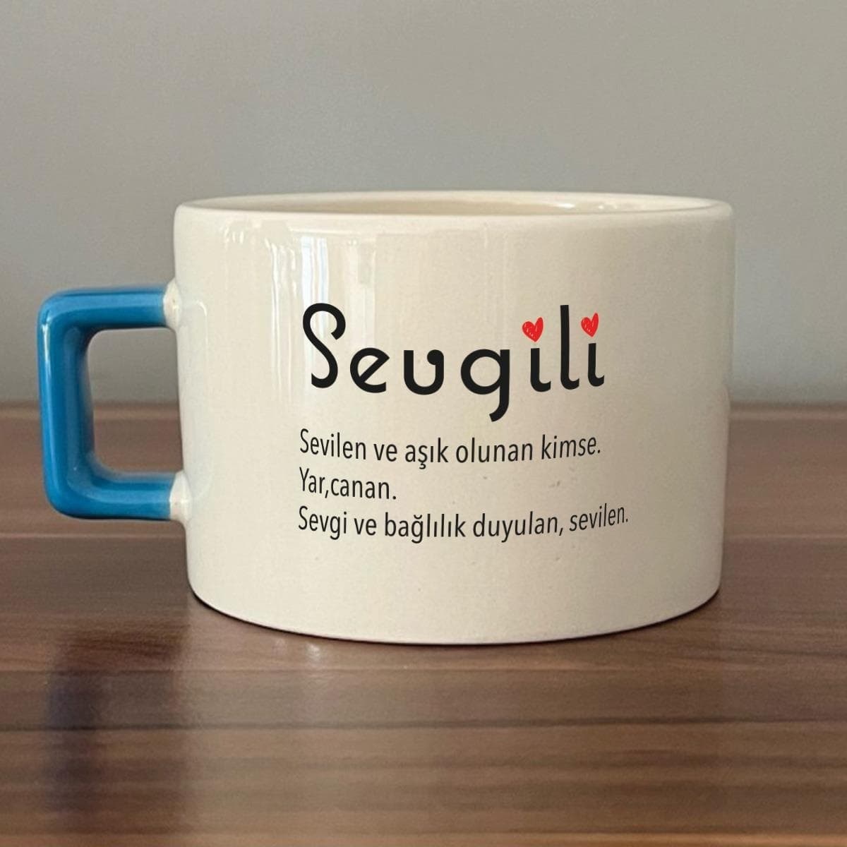 Sevgili Baskılı Mavi Kulplu Kare Espresso Fincanı