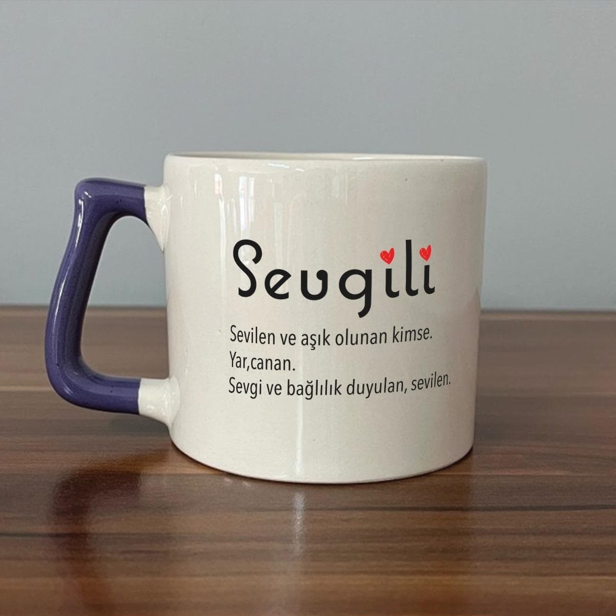 Sevgili Baskılı Mor Kulplu Prime Kupa