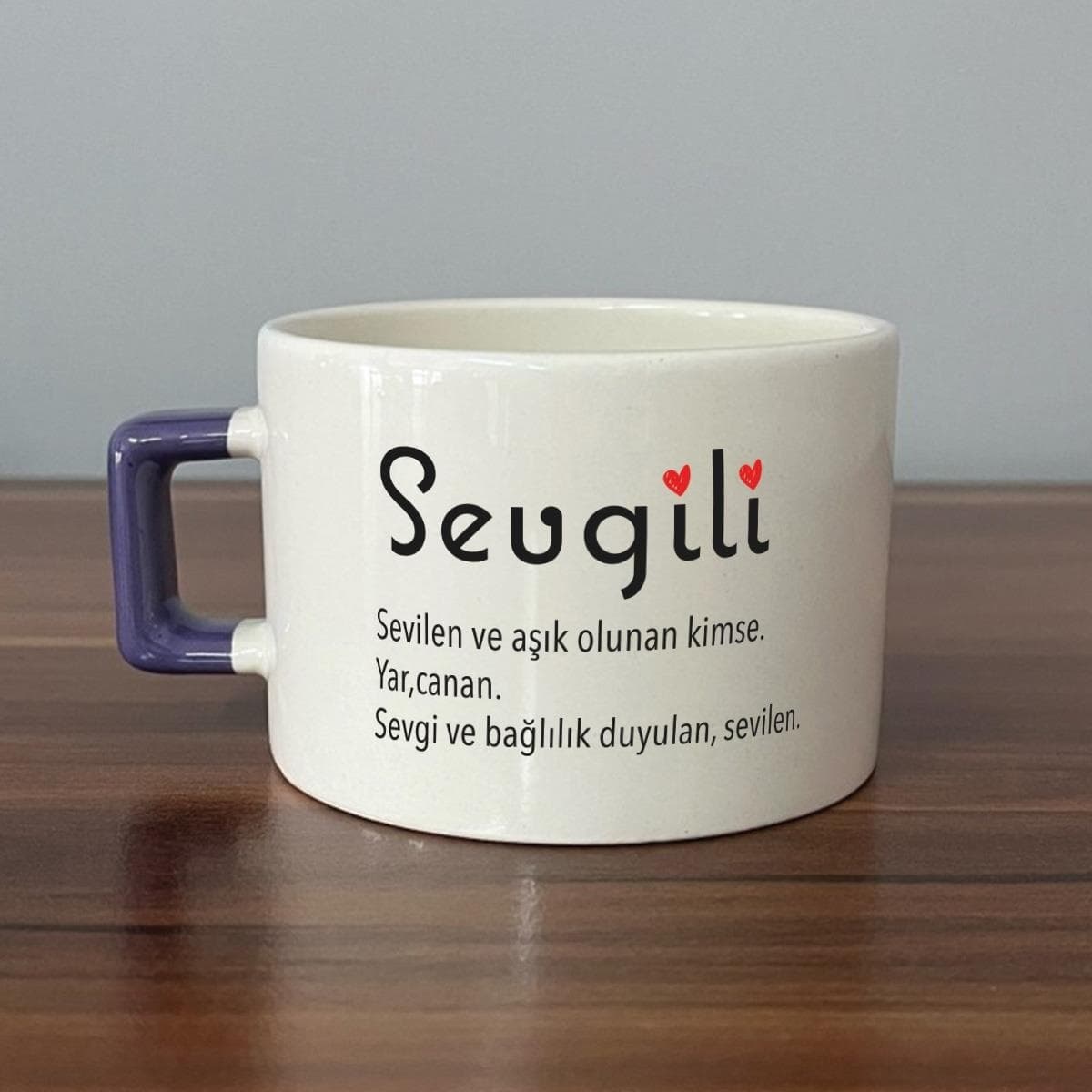 Sevgili Baskılı Mor Kulplu Kare Espresso Fincanı