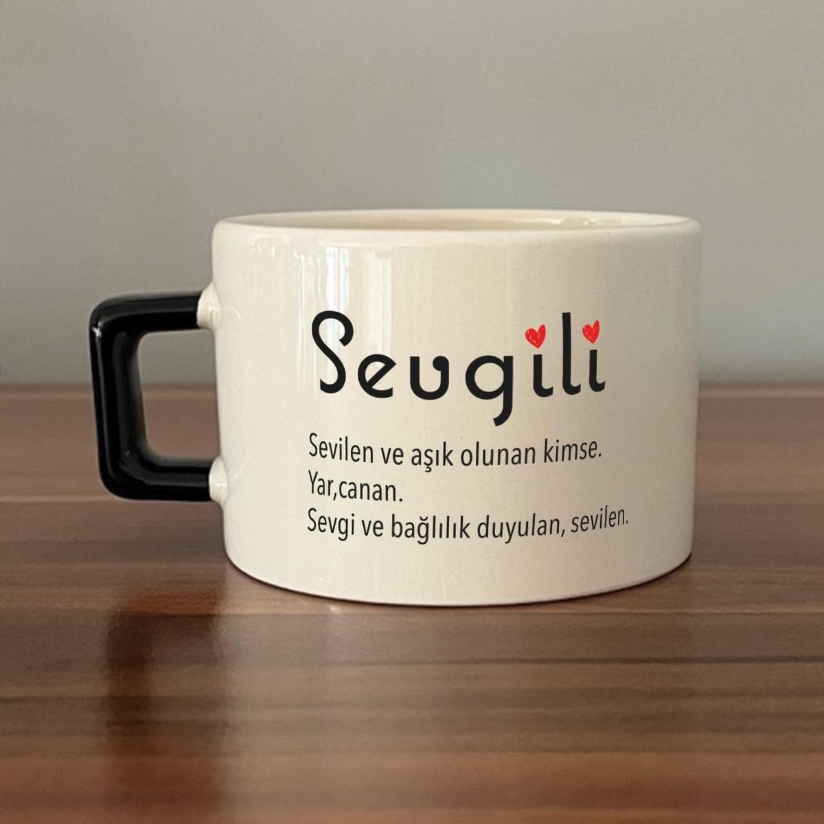 Sevgili Baskılı Siyah Kulplu Kare Espresso Fincanı