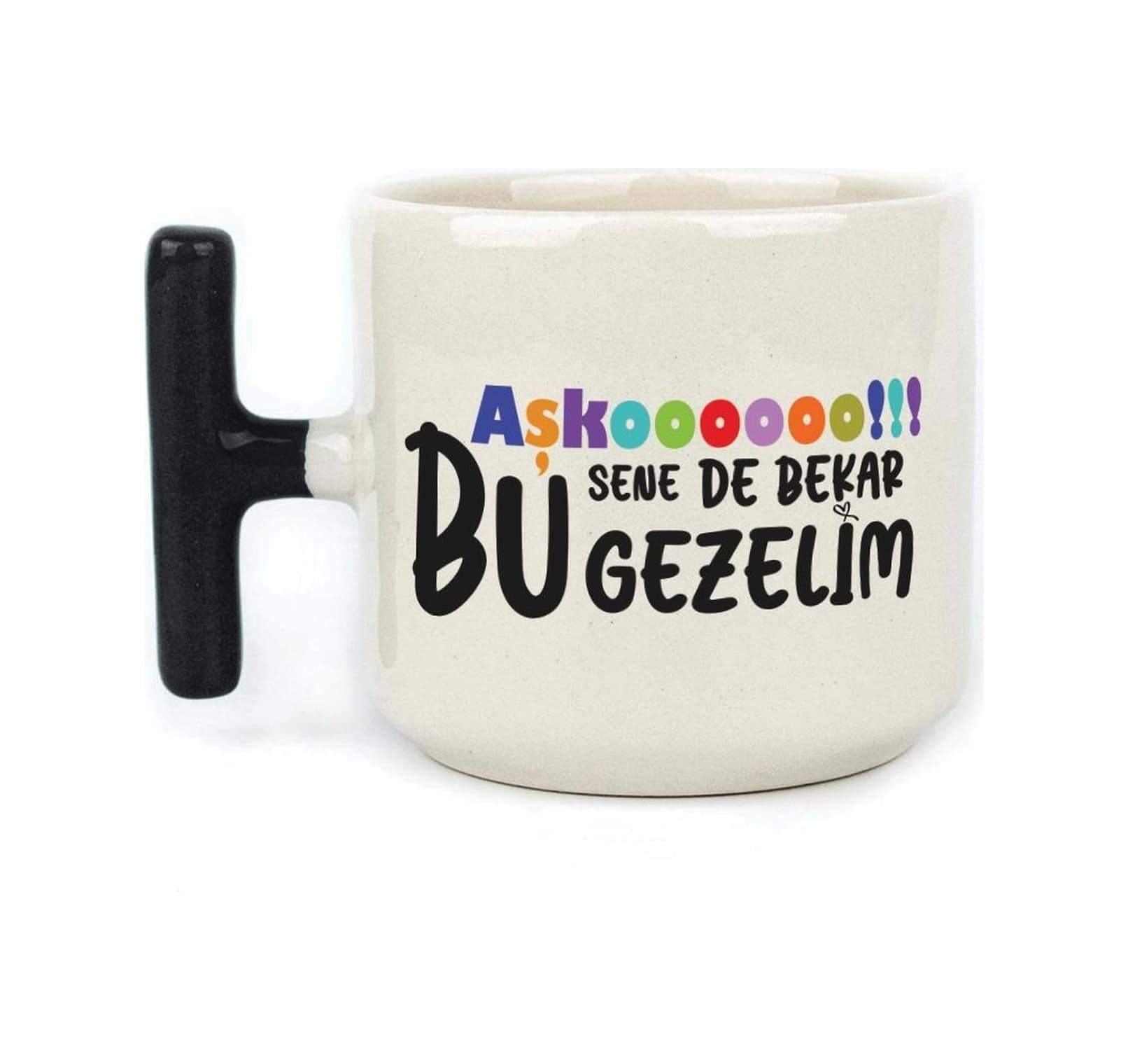 Mor Mürekkep Aşkoooooo Baskılı Siyah Kulplu T Kupa